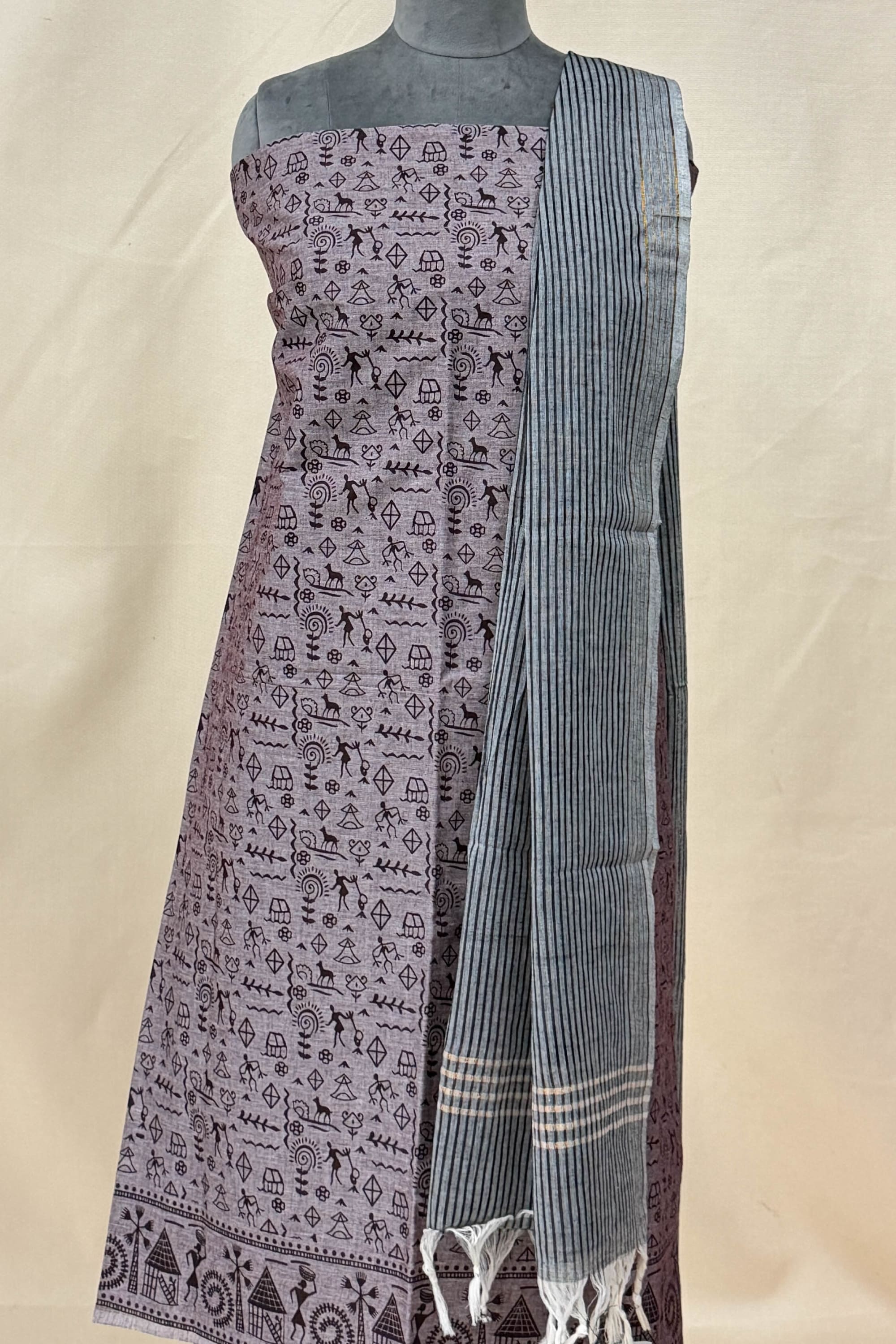 Black ,Brown ,Grey Cotton Unstitched Suit