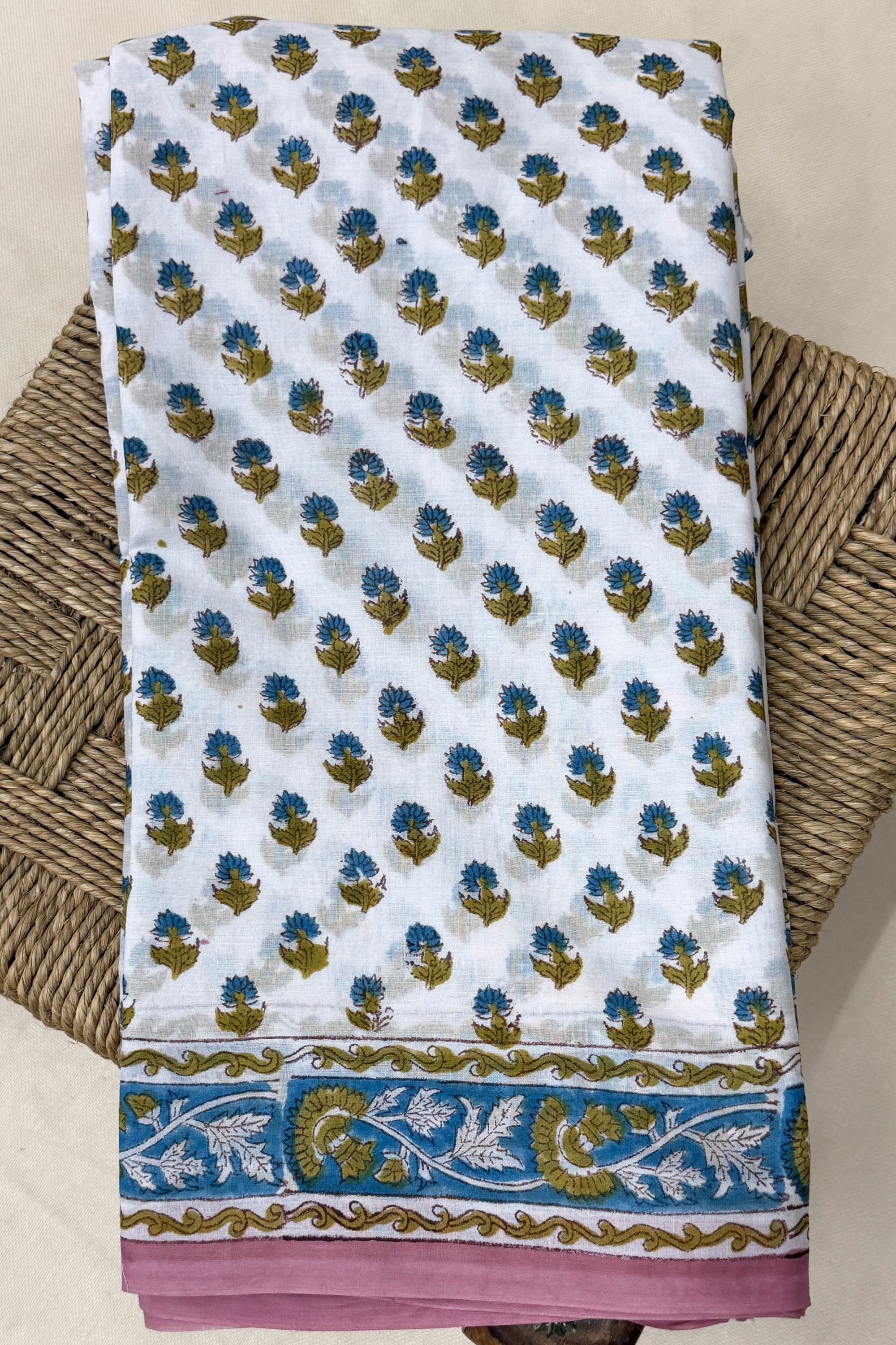 Blue Mustard Yellow Pink White Cotton Saree