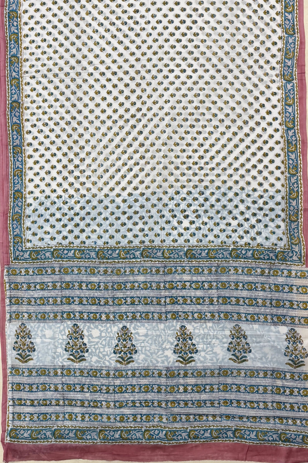 Blue Mustard Yellow Pink White Cotton Saree