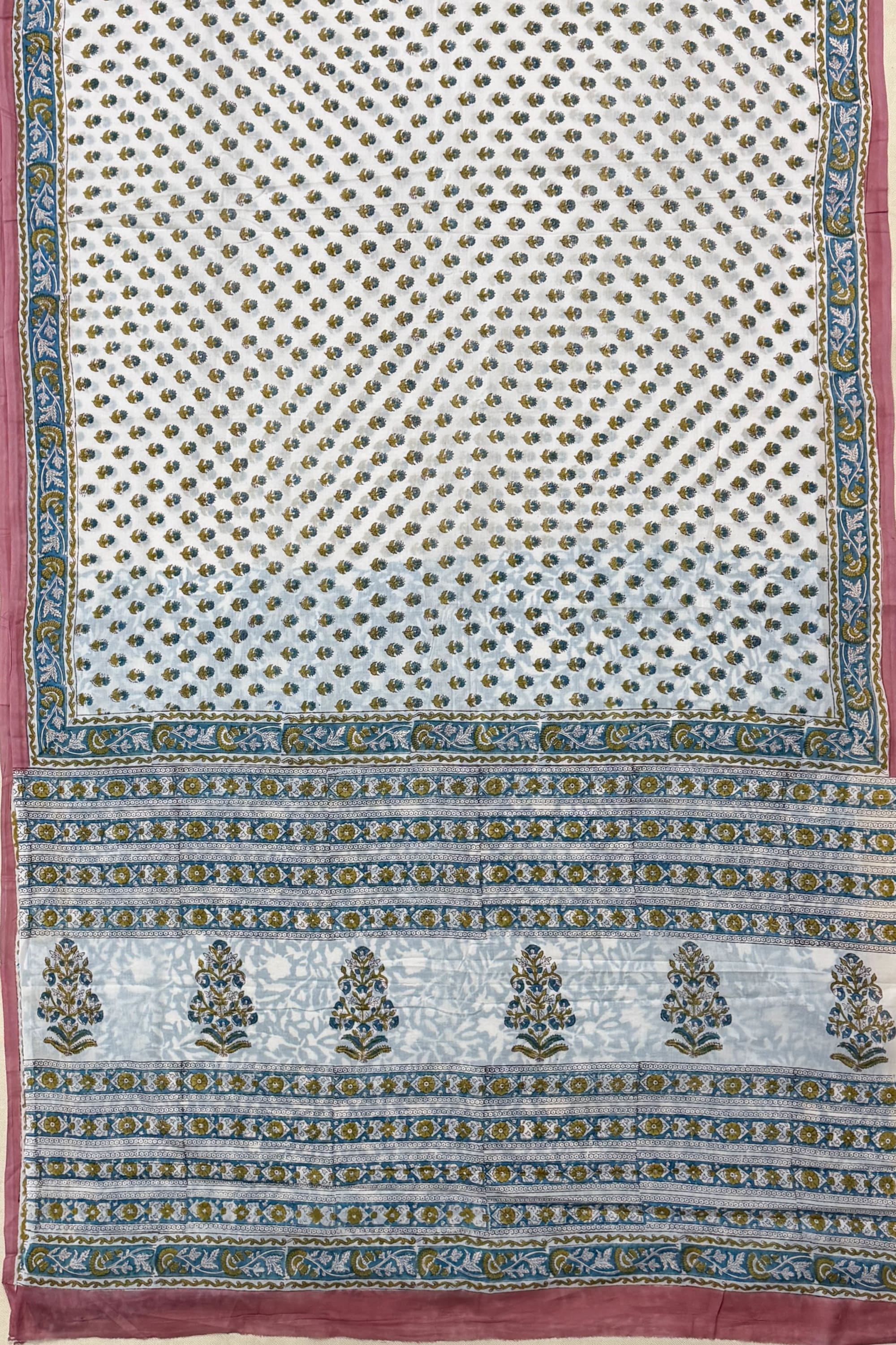 Blue Mustard Yellow Pink White Cotton Saree