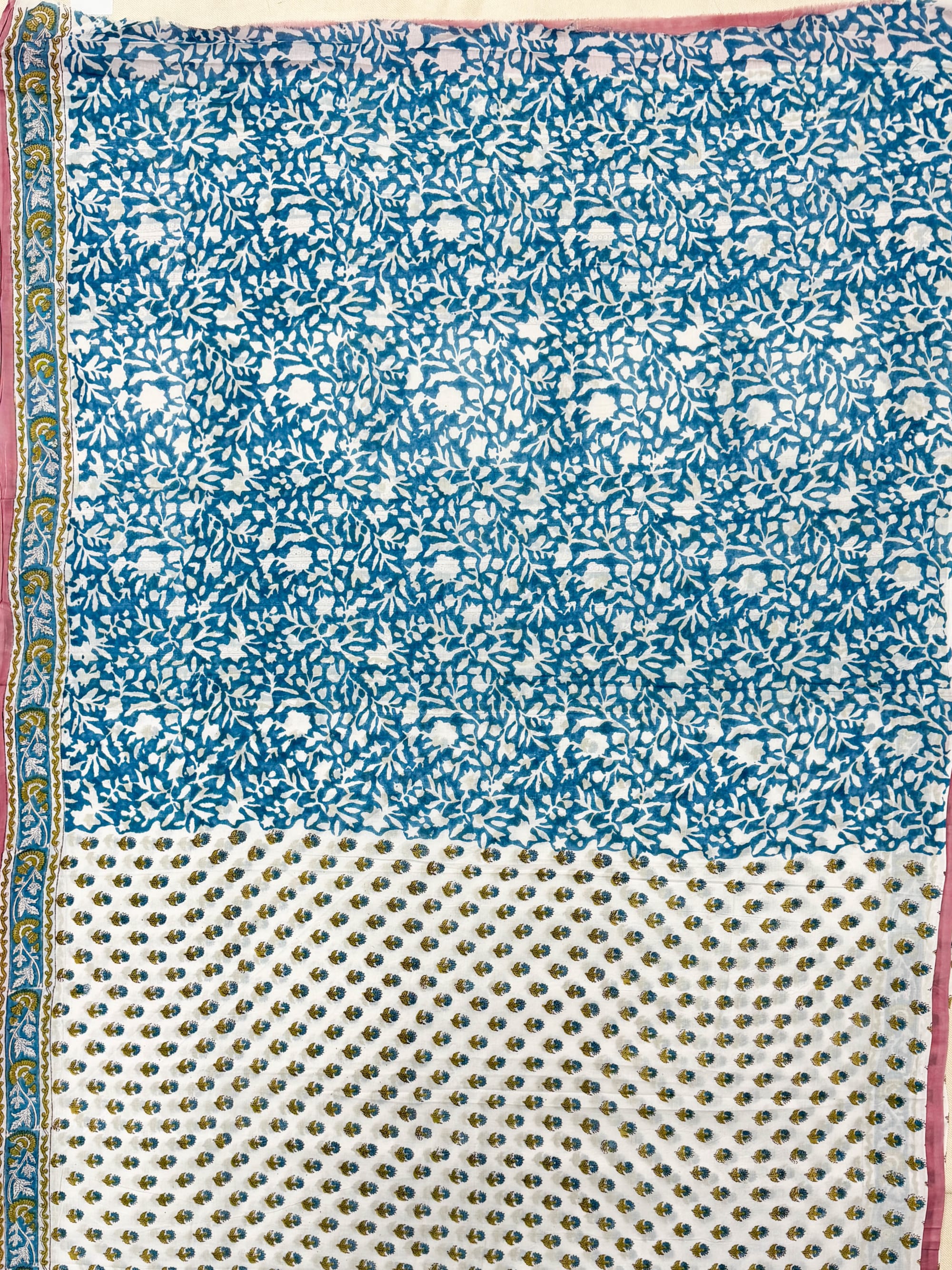 Blue Mustard Yellow Pink White Cotton Saree