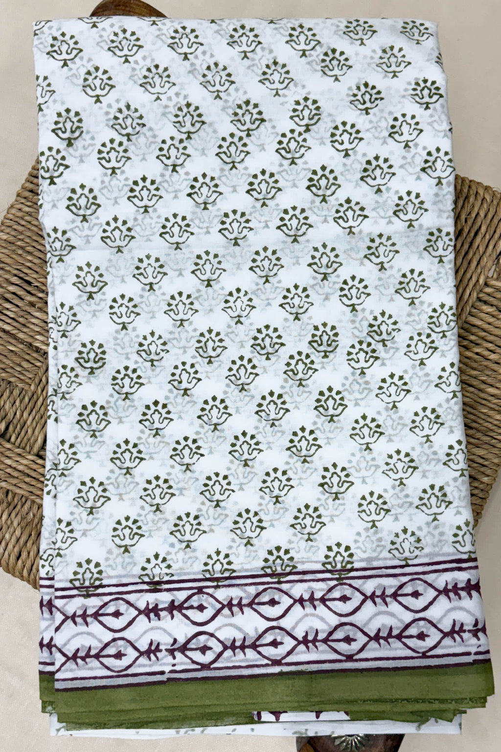 Blue Brown Green White Cotton Saree