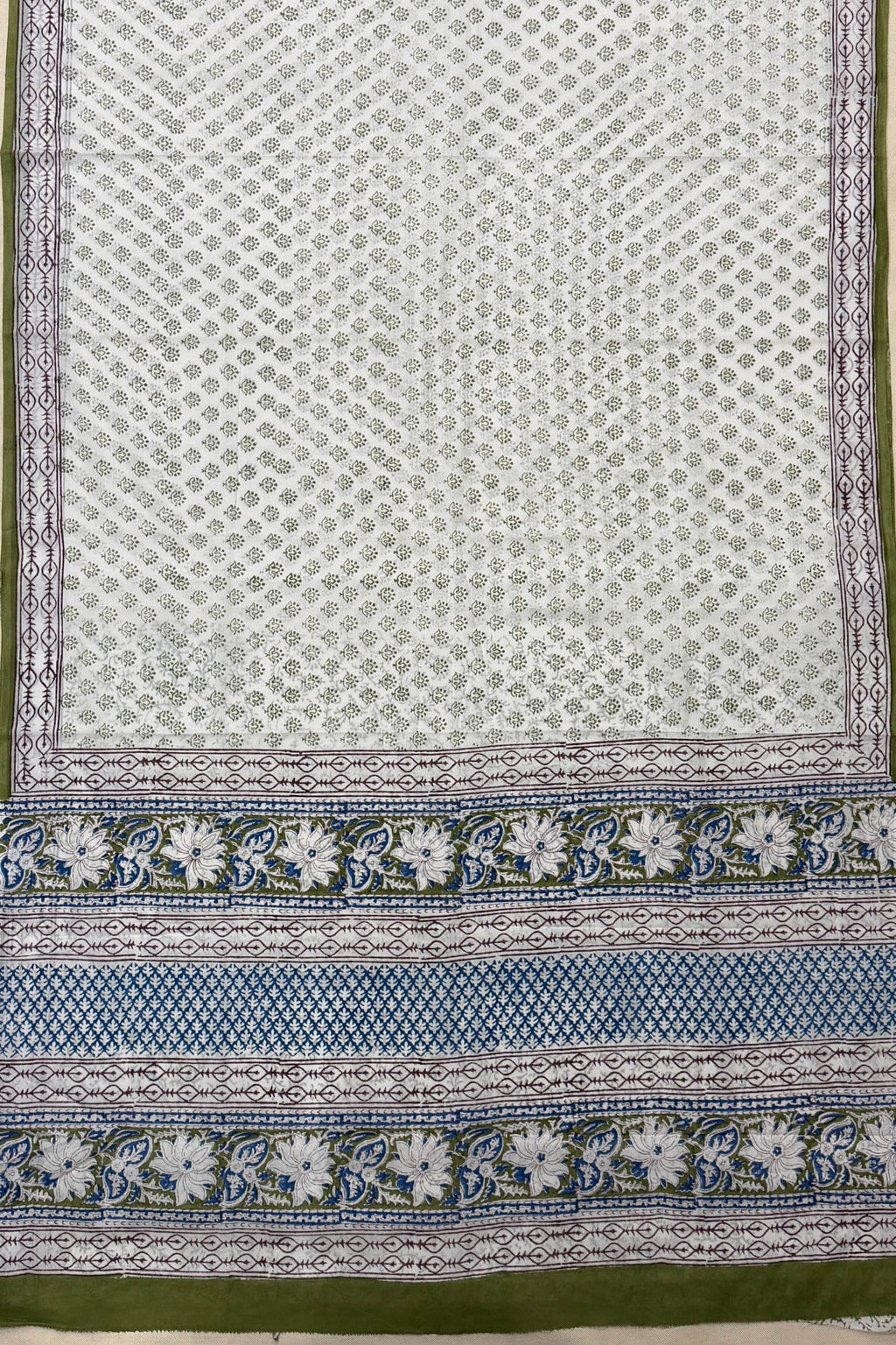 Blue Brown Green White Cotton Saree