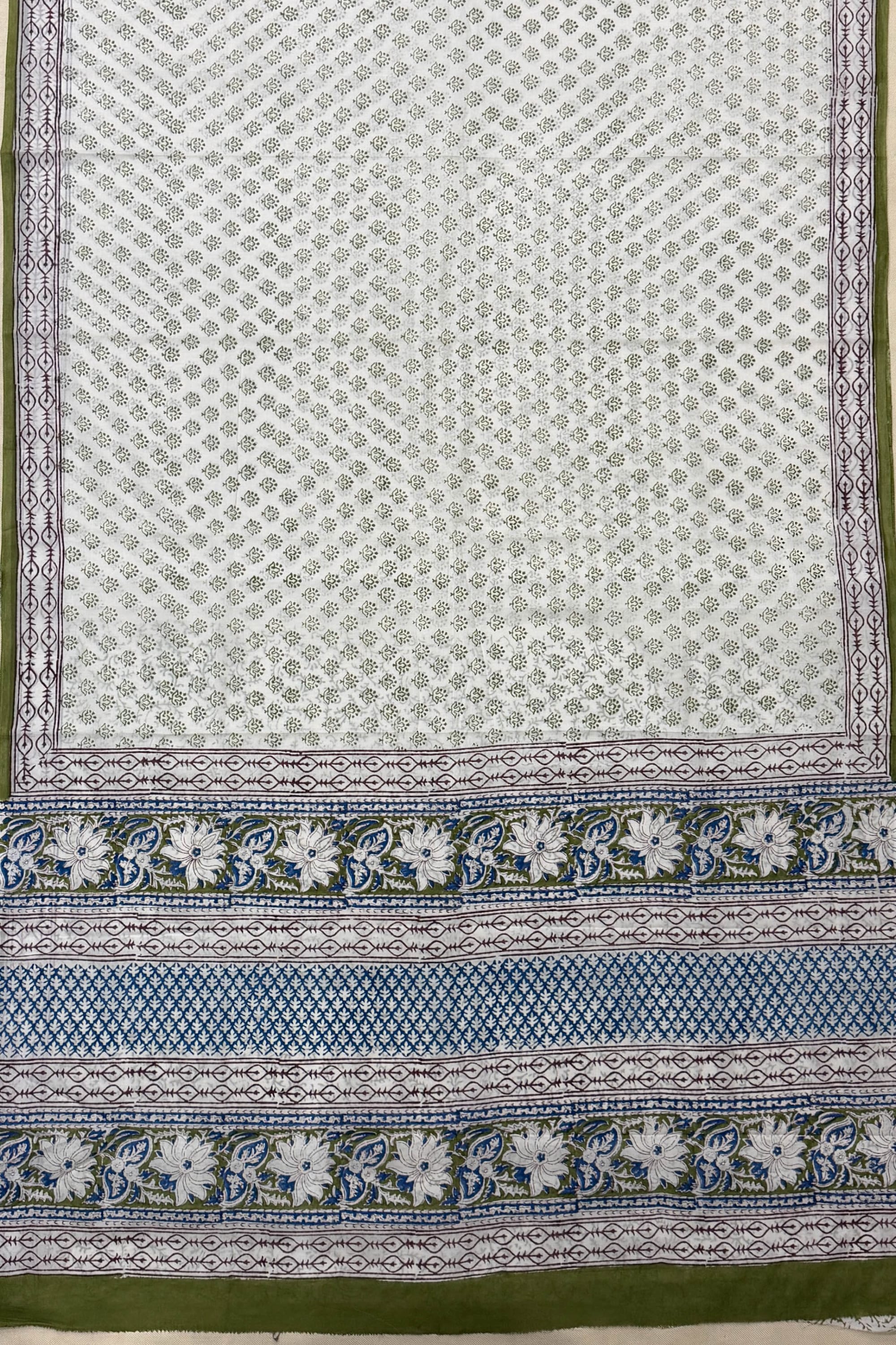 Blue Brown Green White Cotton Saree