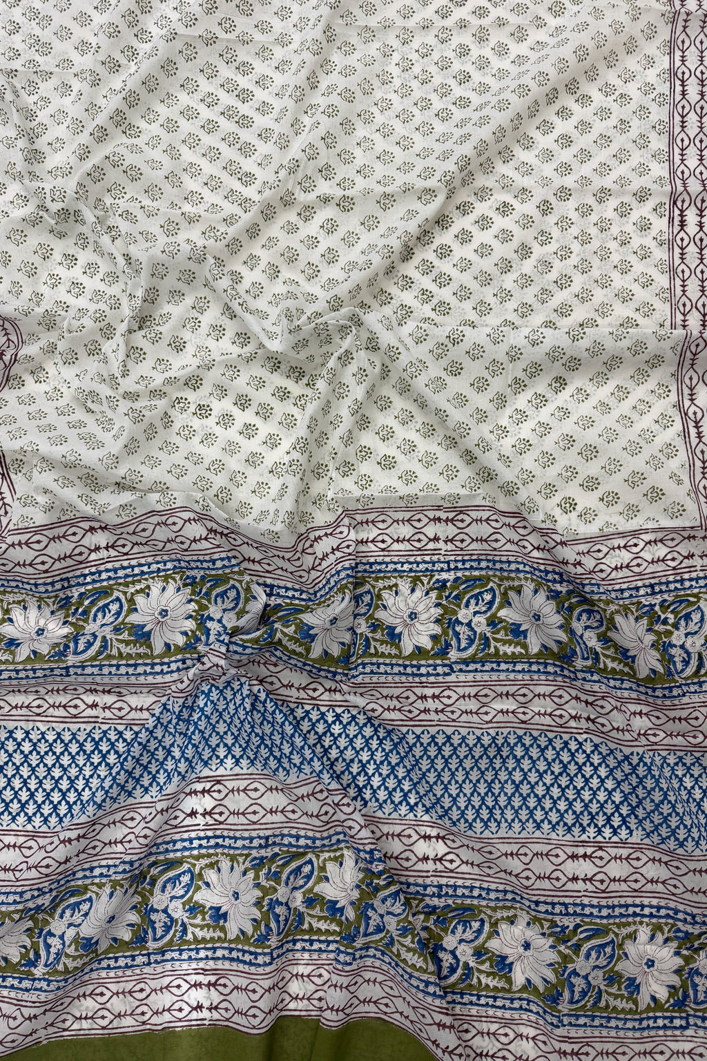 Blue Brown Green White Cotton Saree