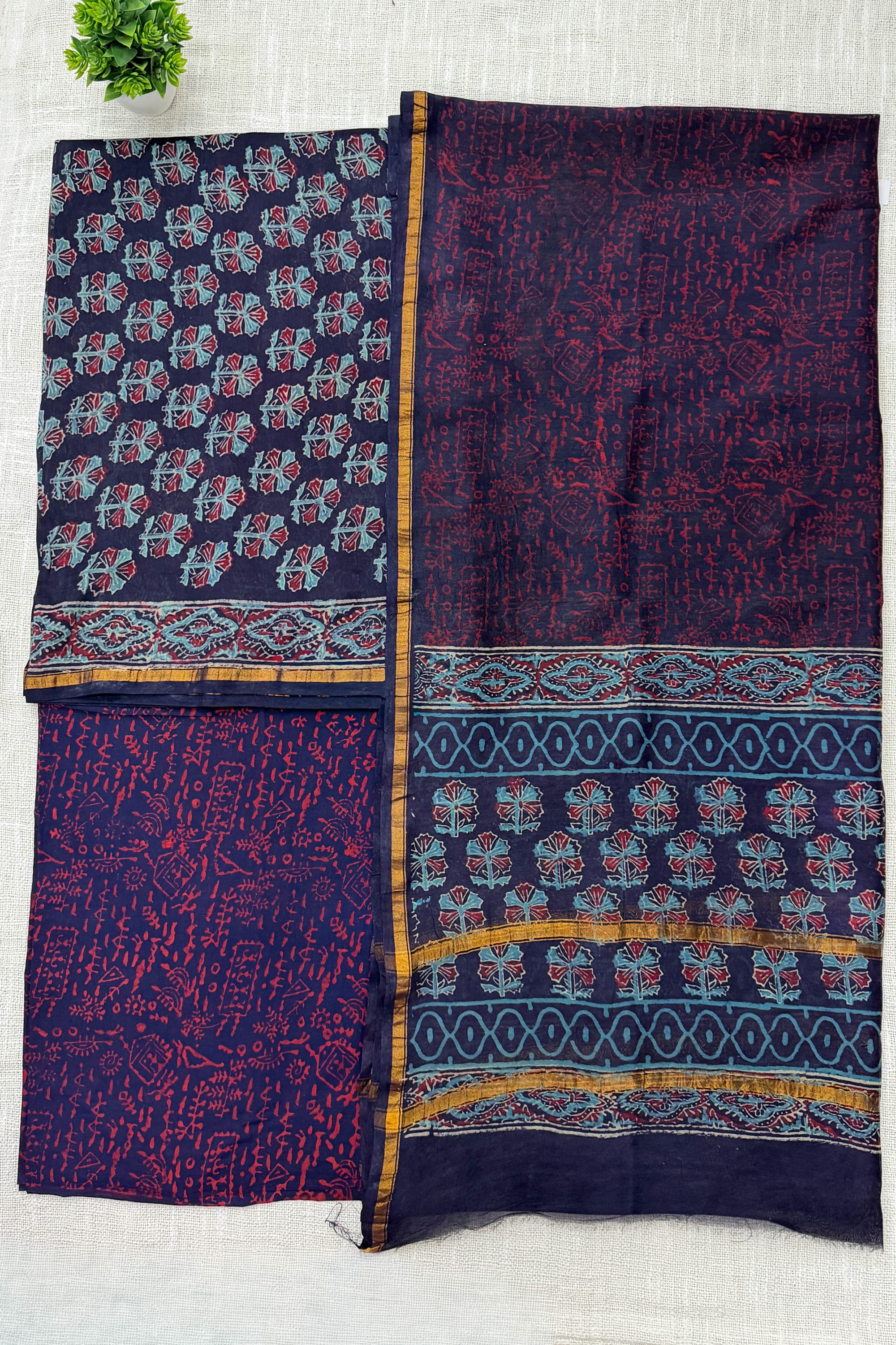 Navy Blue Pure Silk Unstitched Suit