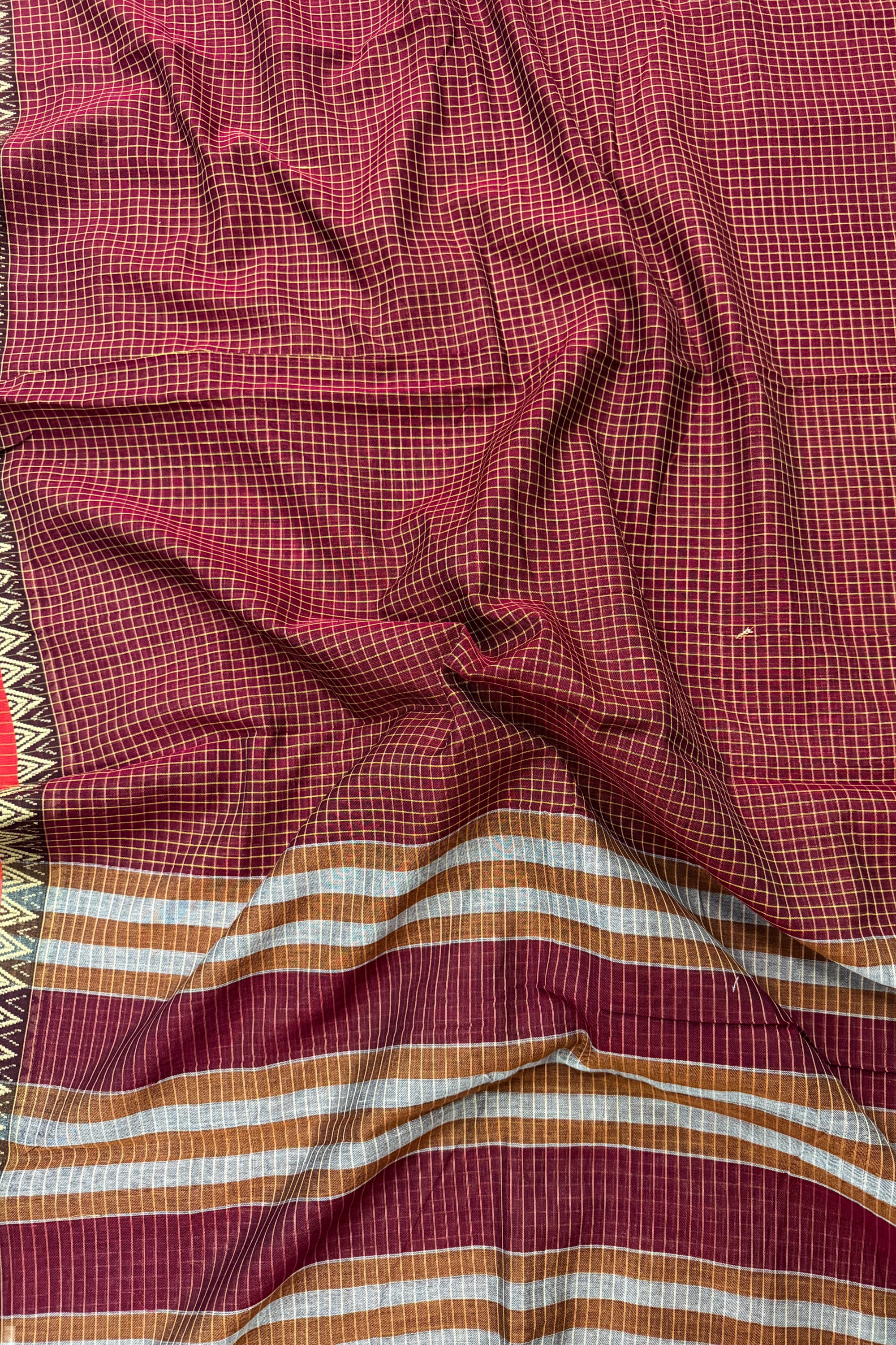Maroon Cotton Saree