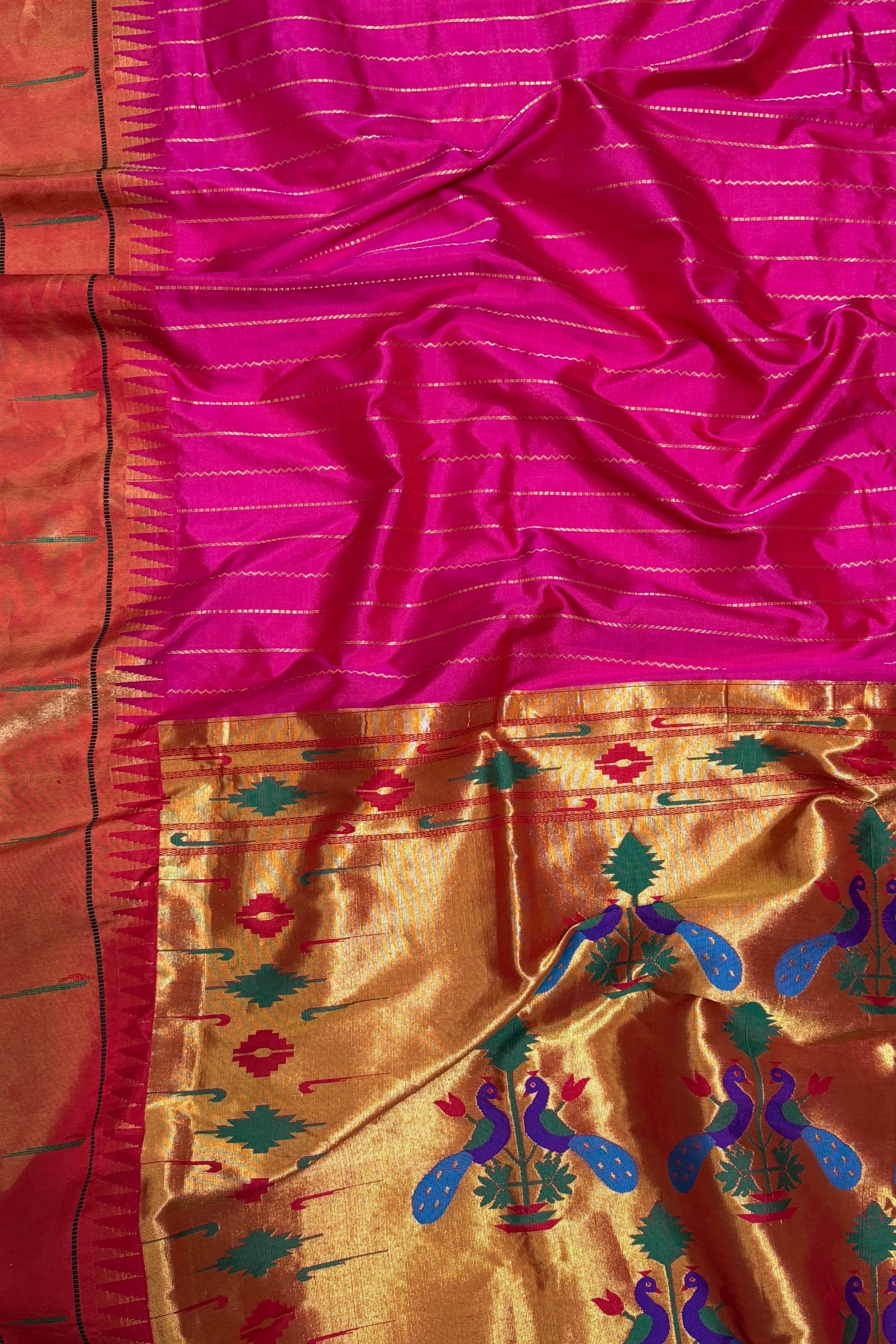 Red Pink Narayanpet Silk Saree