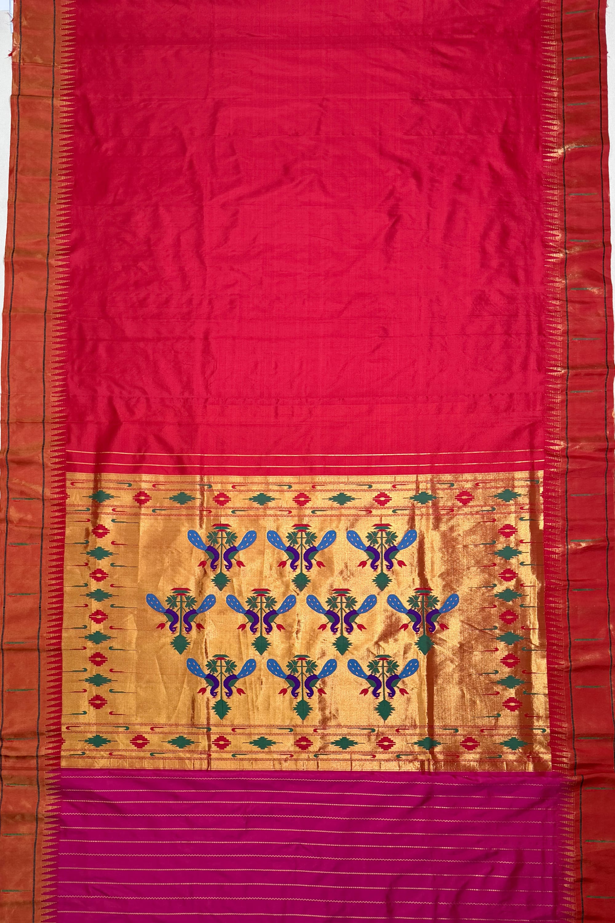 Red Pink Narayanpet Silk Saree
