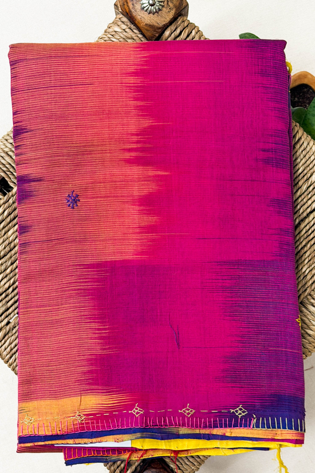 Pink and Yellow Cotton Saree