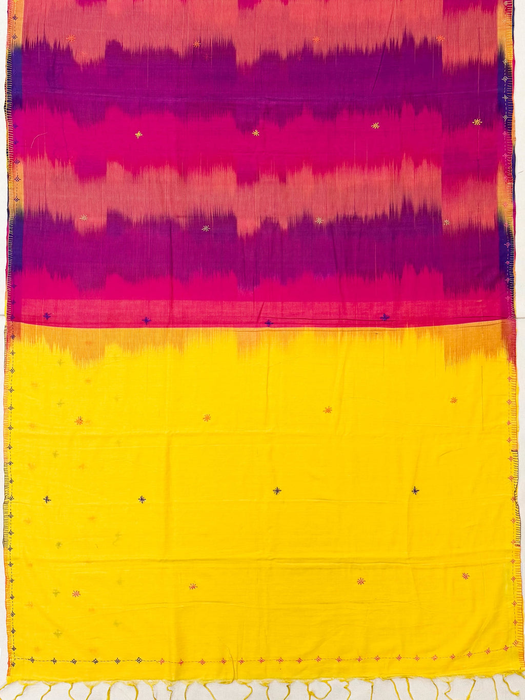 Pink and Yellow Cotton Saree