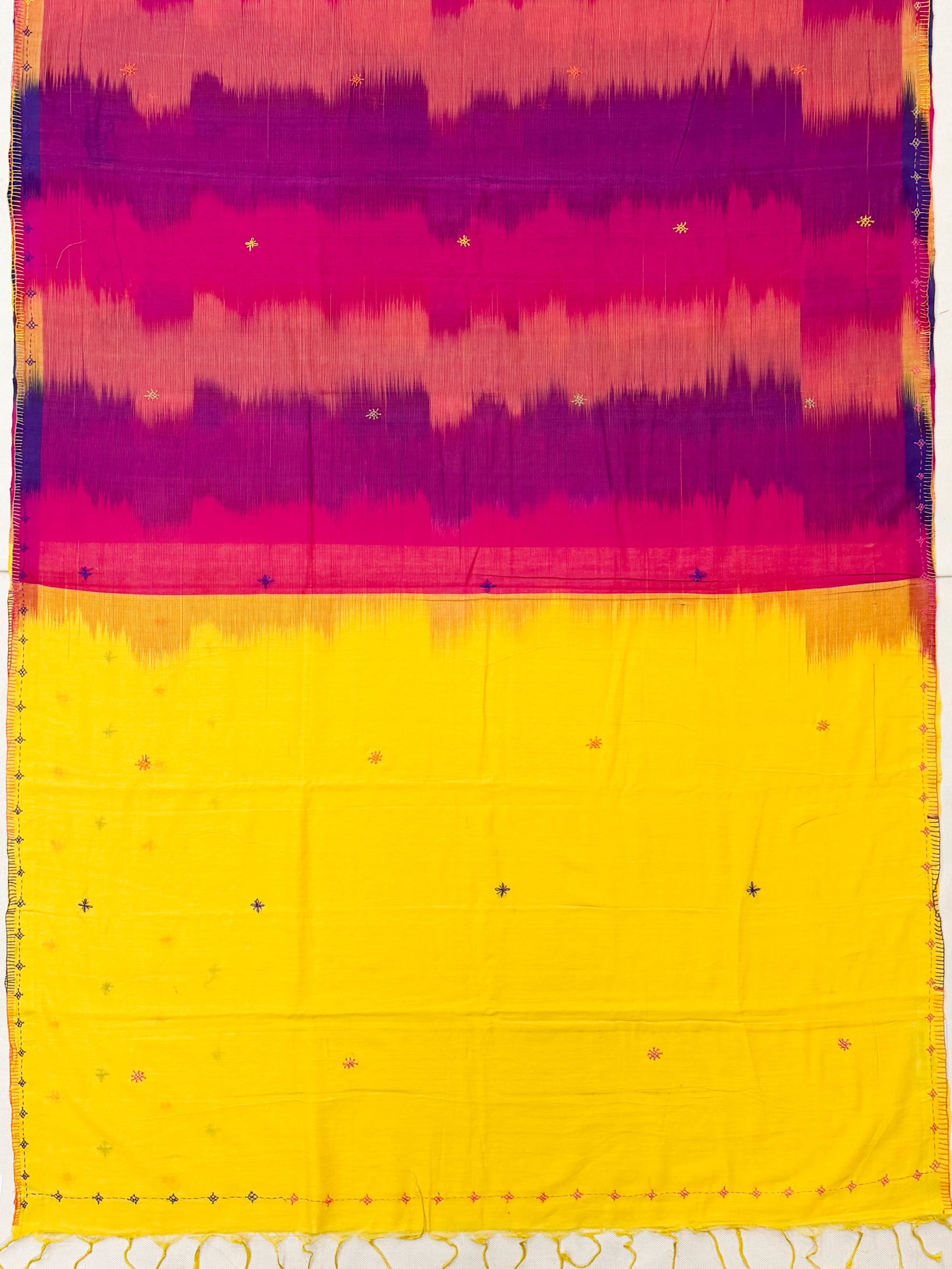 Pink and Yellow Cotton Saree