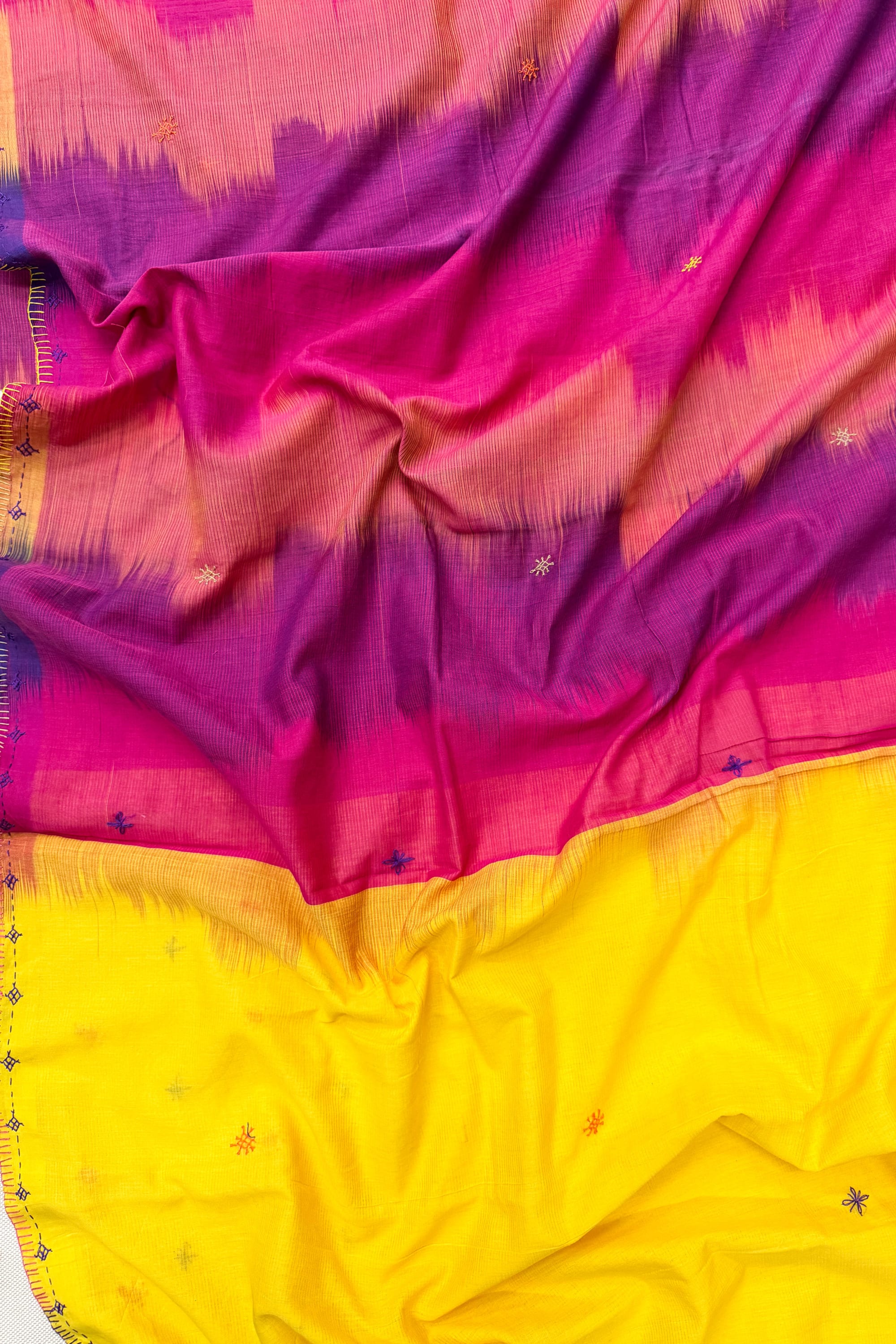 Pink and Yellow Cotton Saree