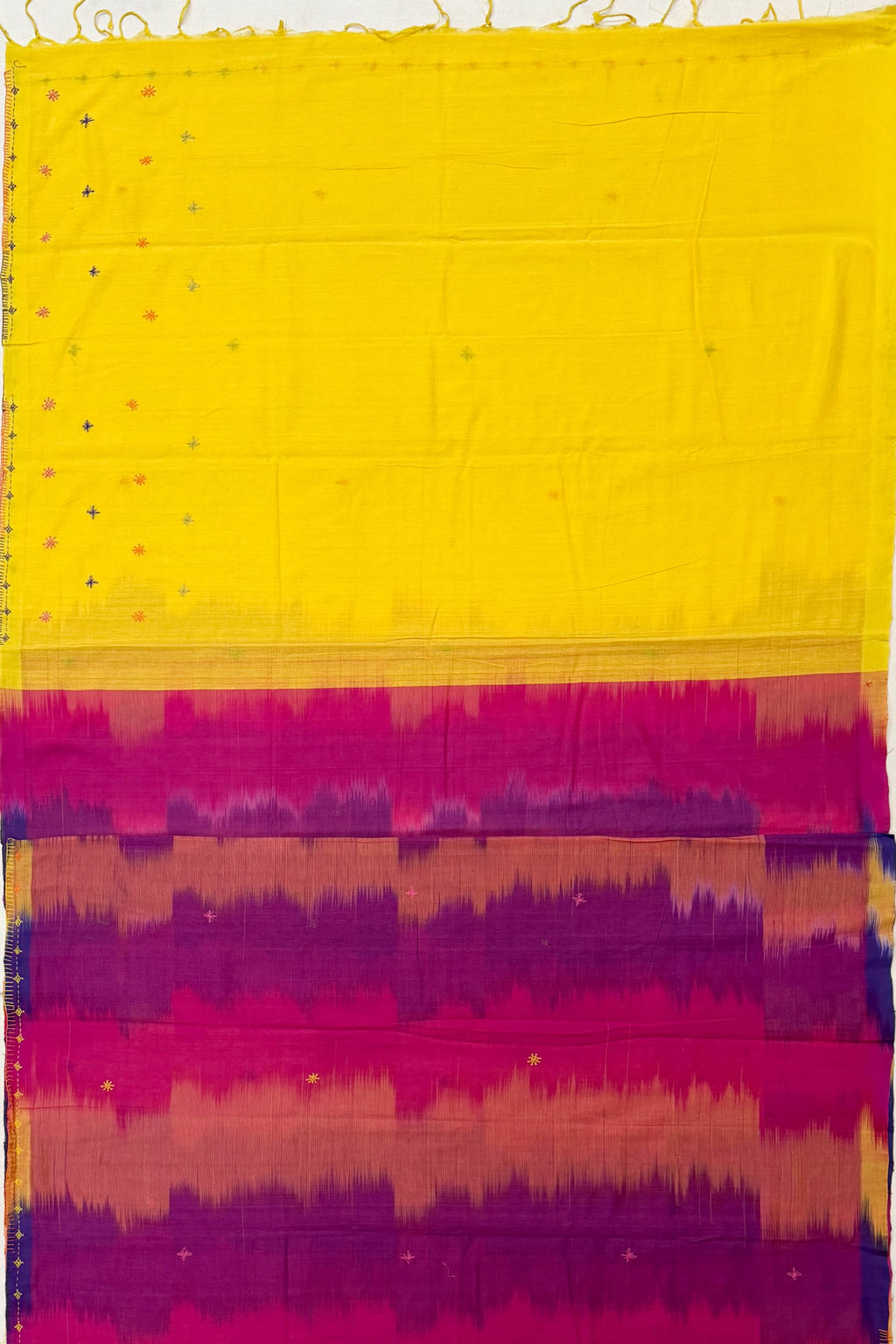 Pink and Yellow Cotton Saree