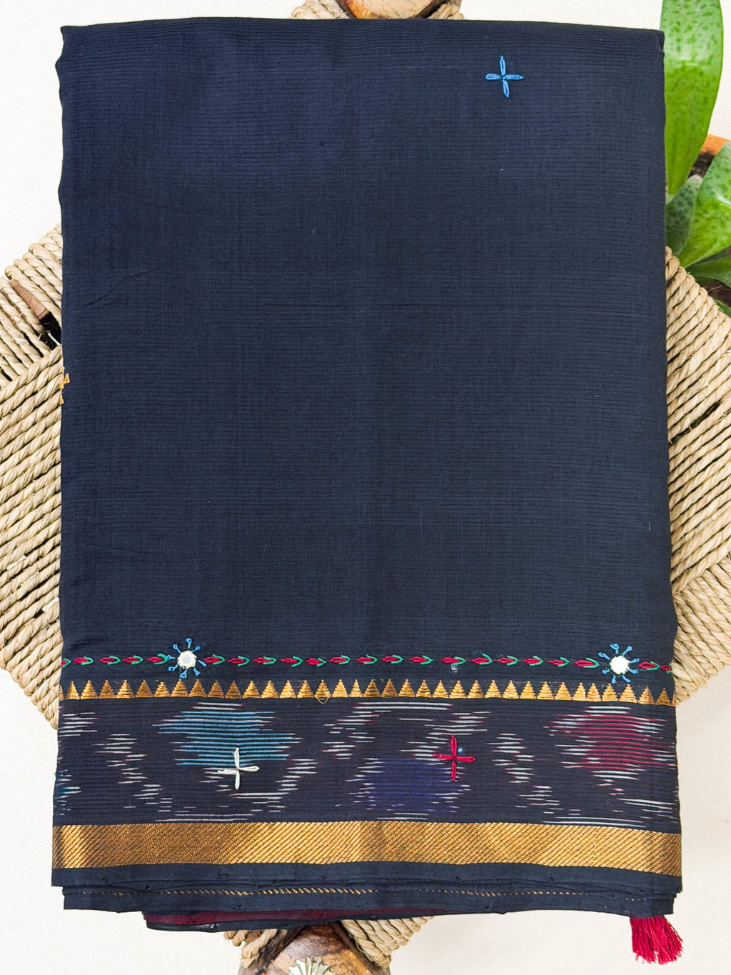 Black and Maroon Cotton Saree