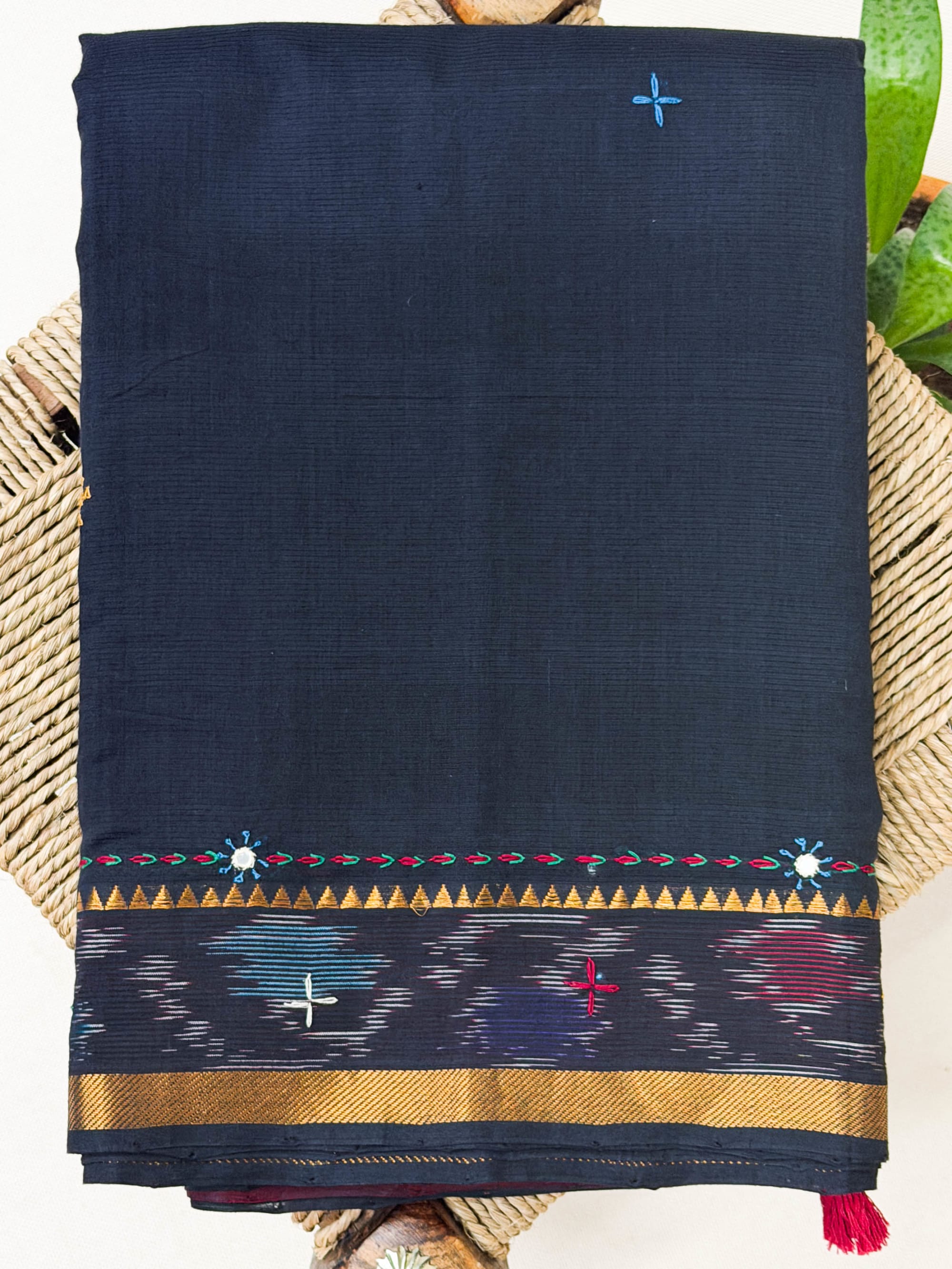 Black and Maroon Cotton Saree