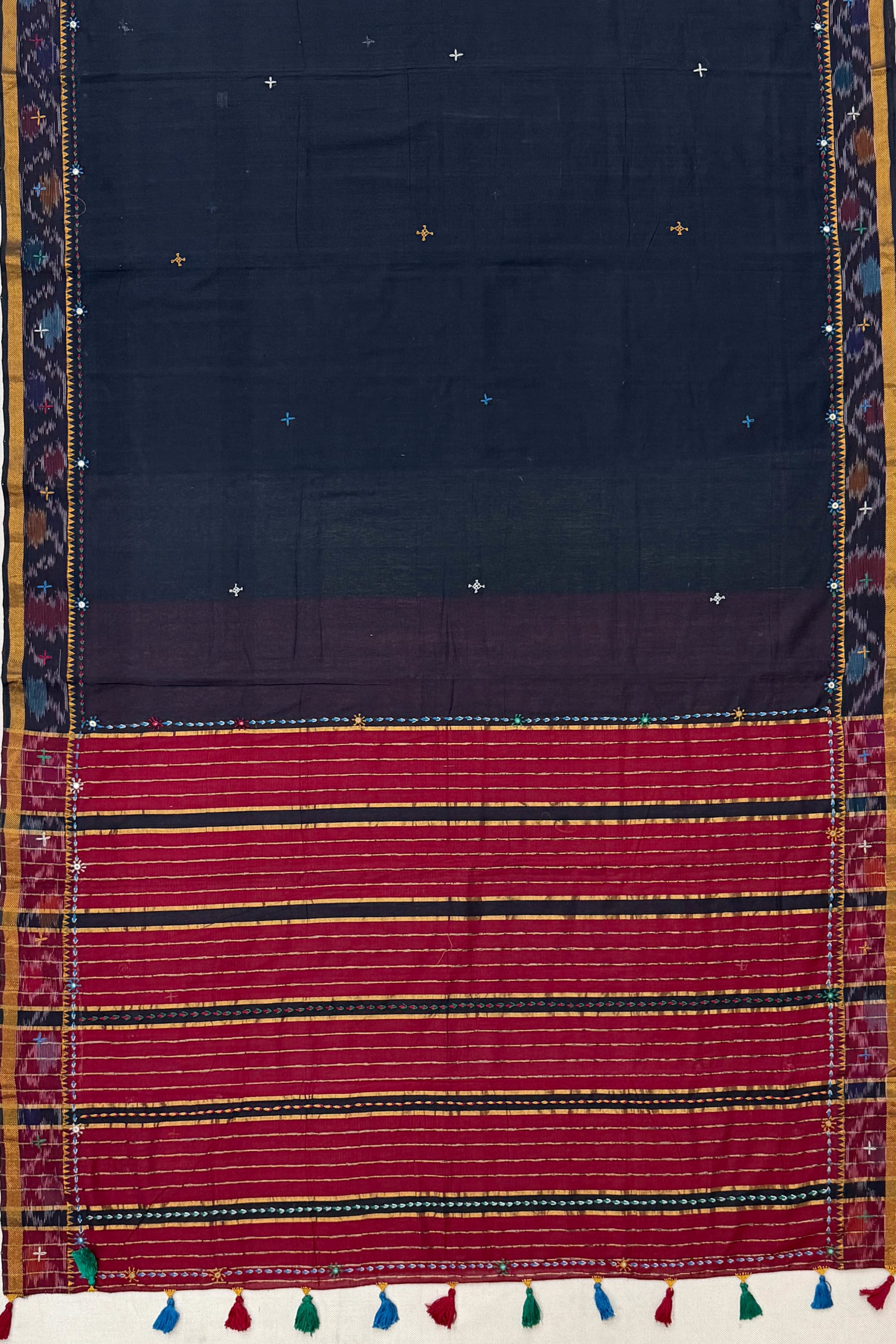 Black and Maroon Cotton Saree