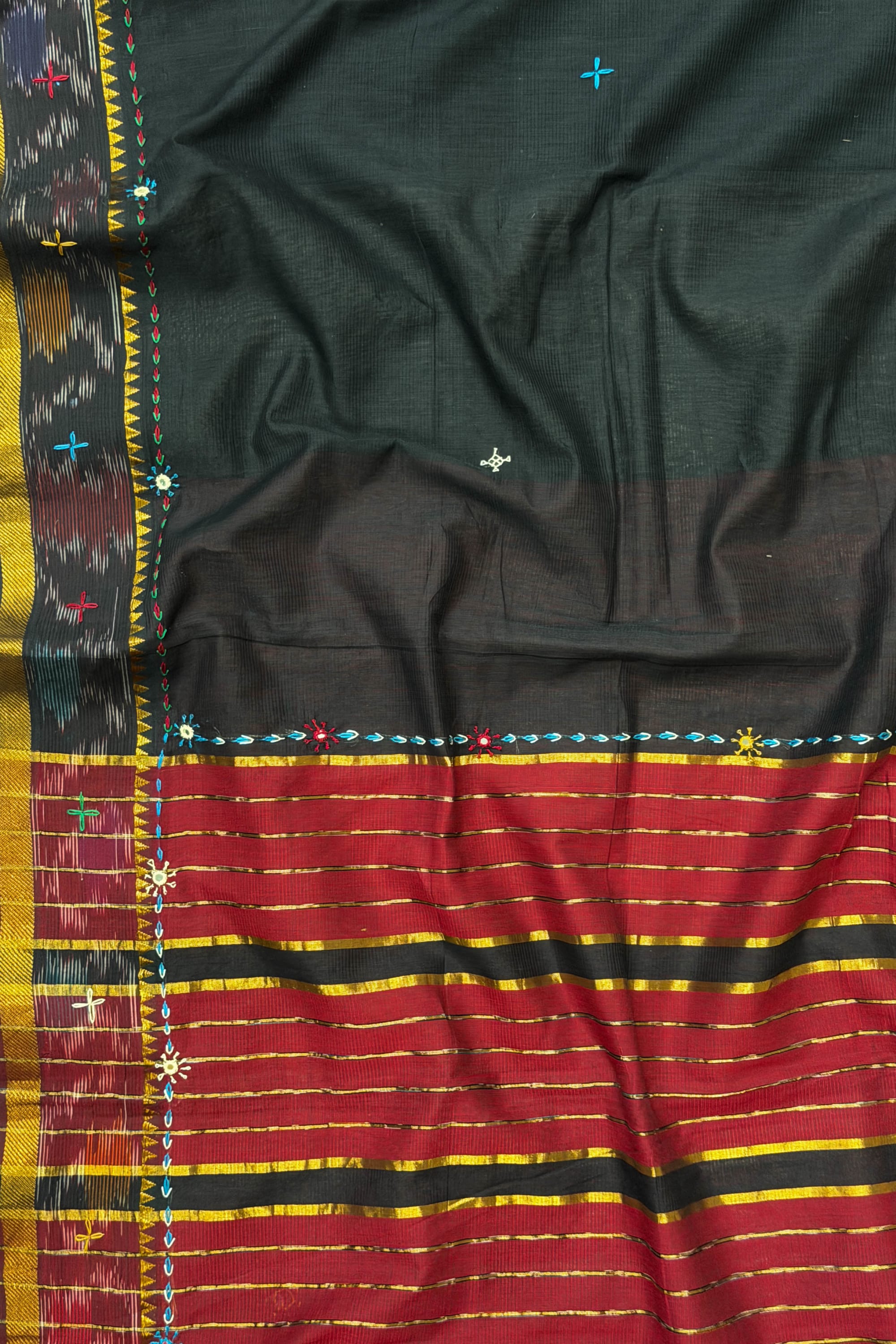 Black and Maroon Cotton Saree