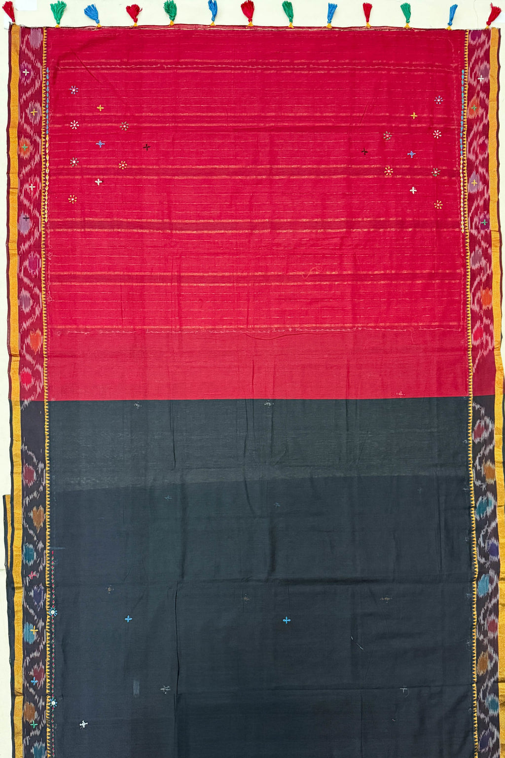 Black and Maroon Cotton Saree