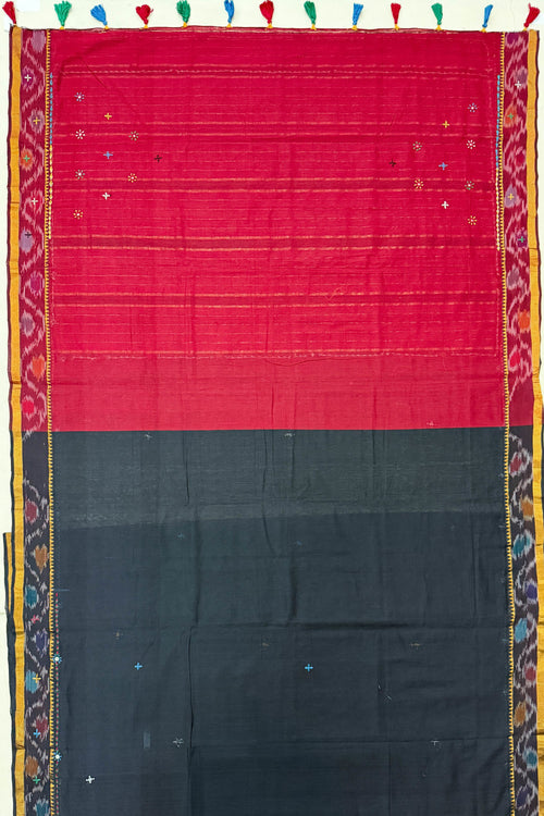 Black and Maroon Cotton Saree