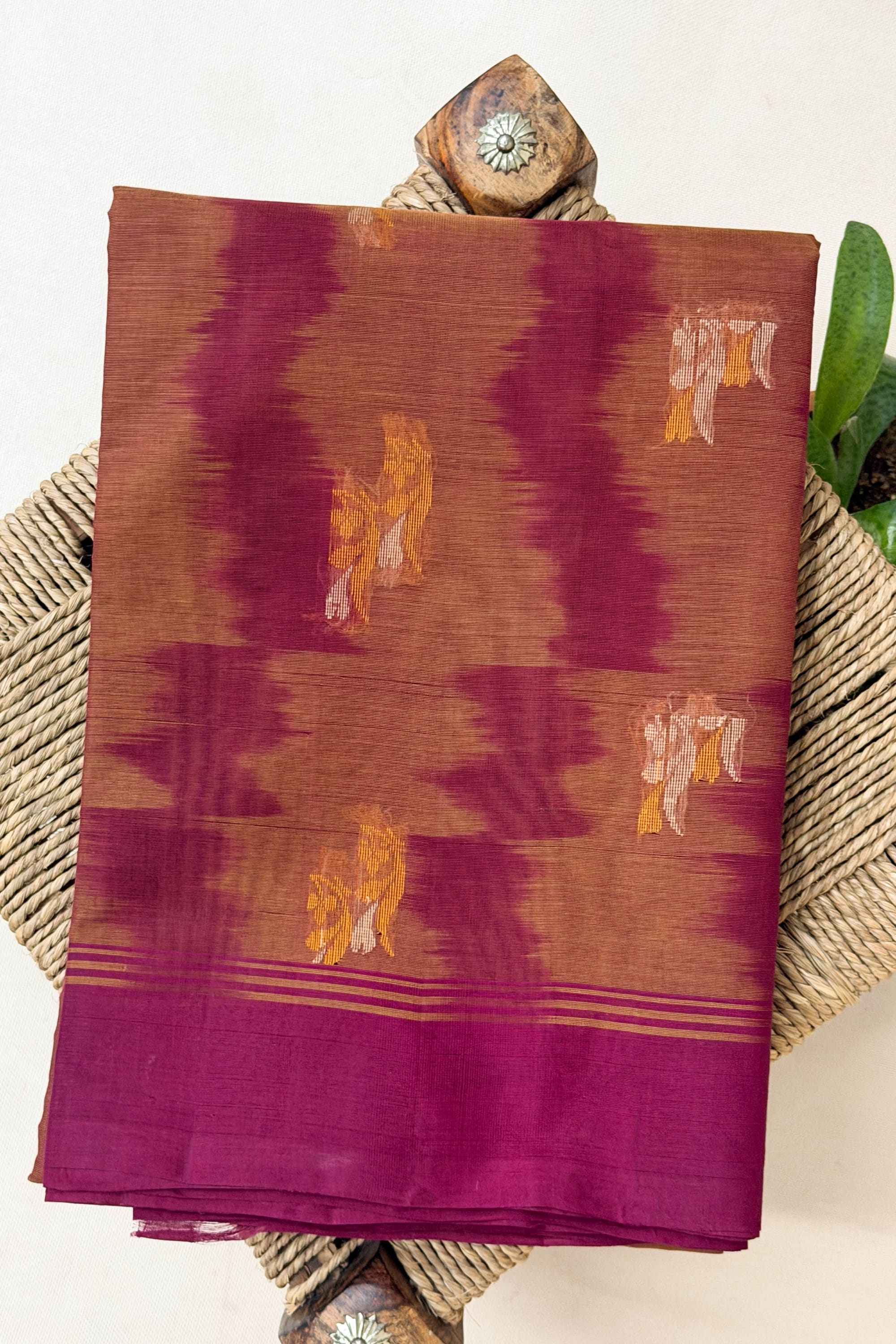 Beige Maroon Cotton Saree