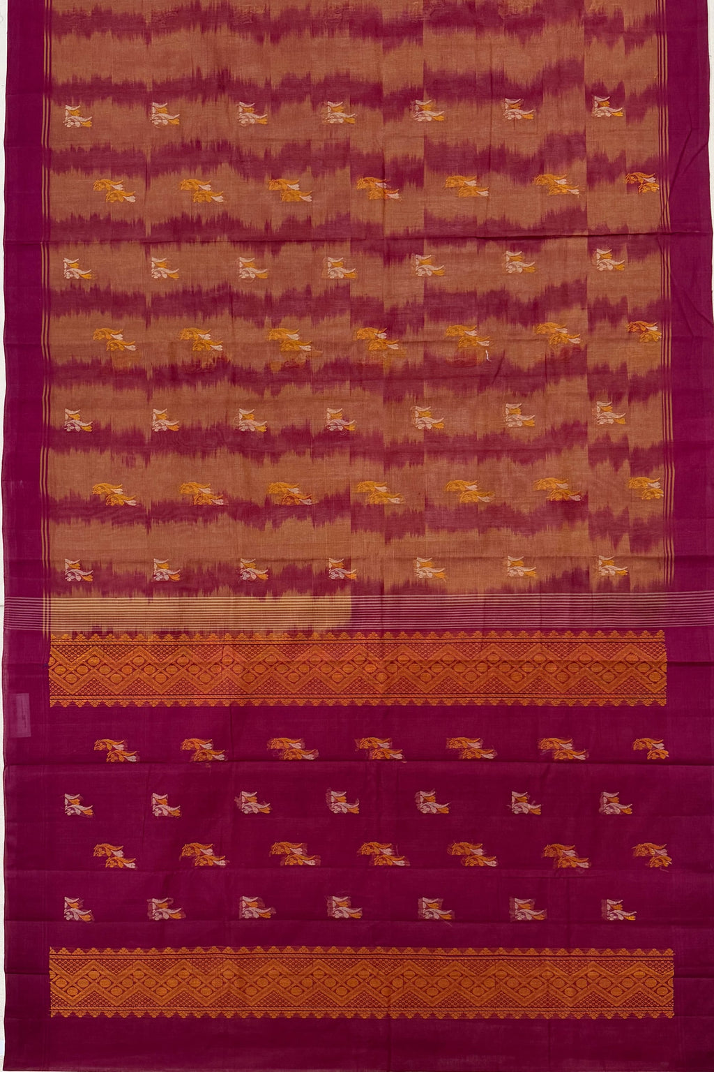 Beige Maroon Cotton Saree