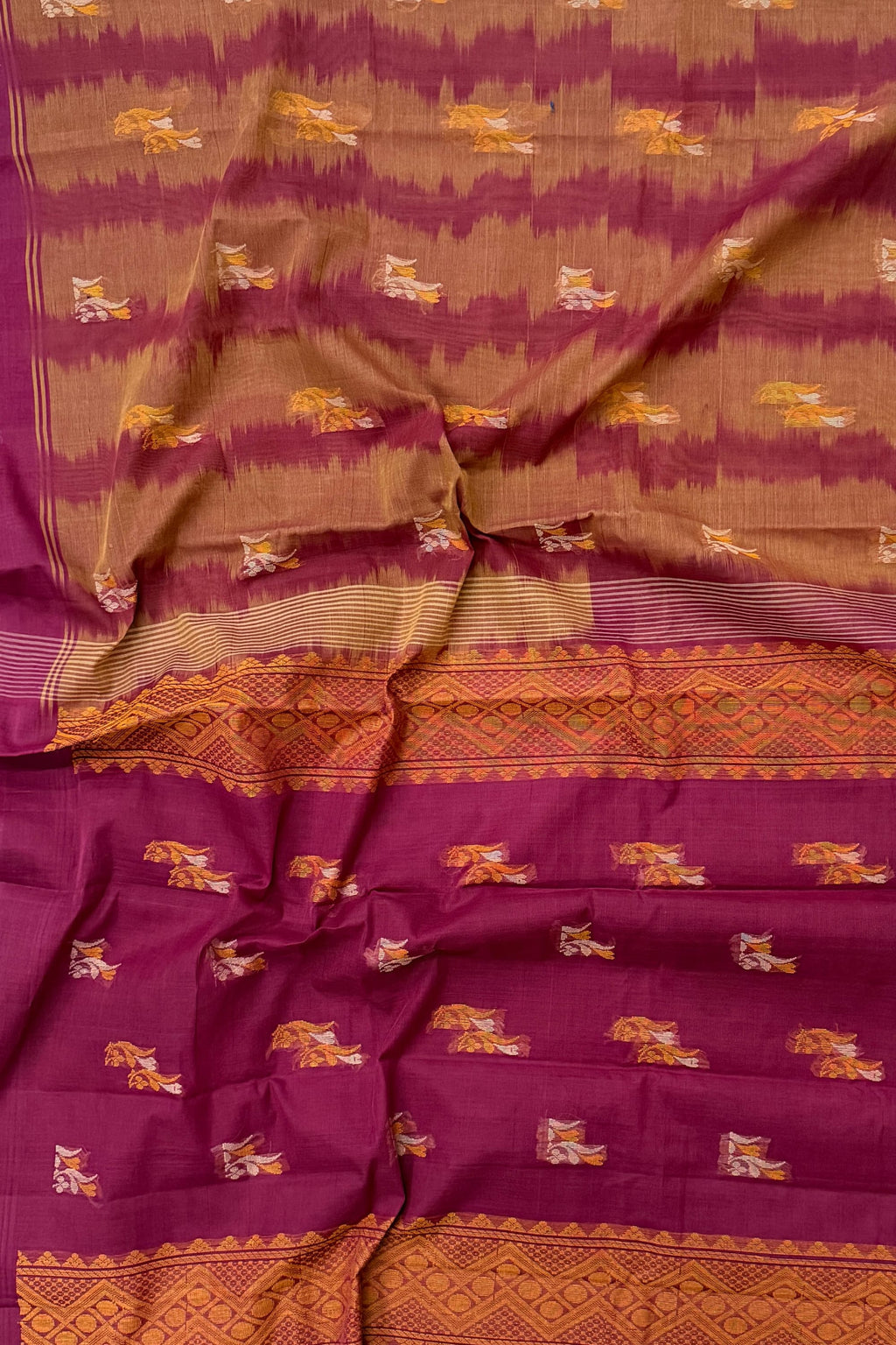 Beige Maroon Cotton Saree