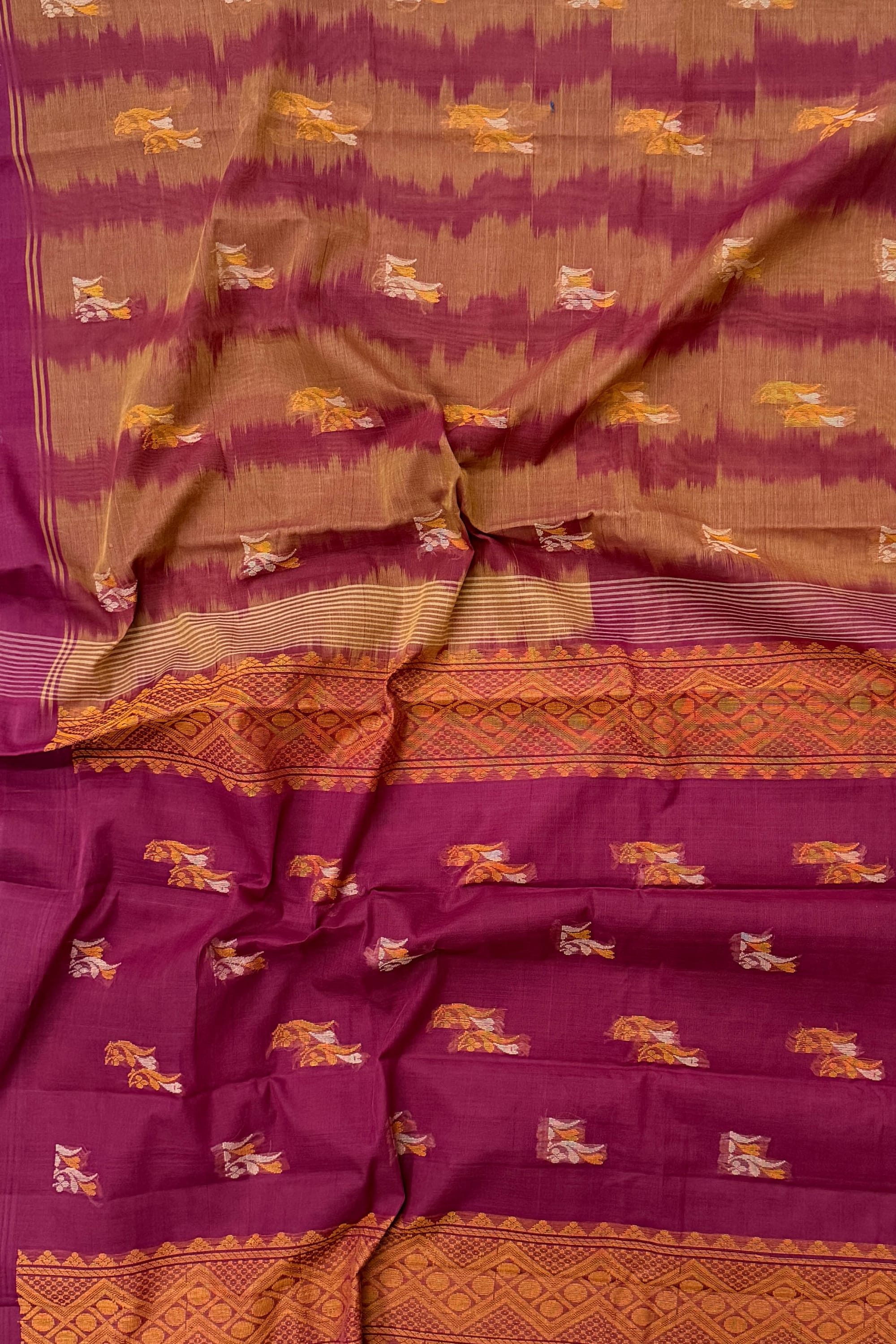 Beige Maroon Cotton Saree