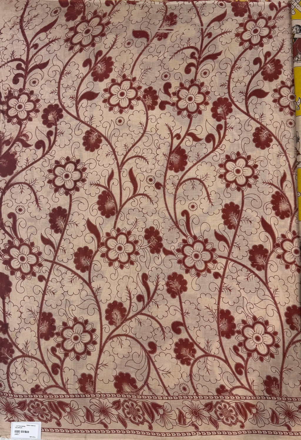 Mustard Yellow Brown Kalamkari Cotton Saree
