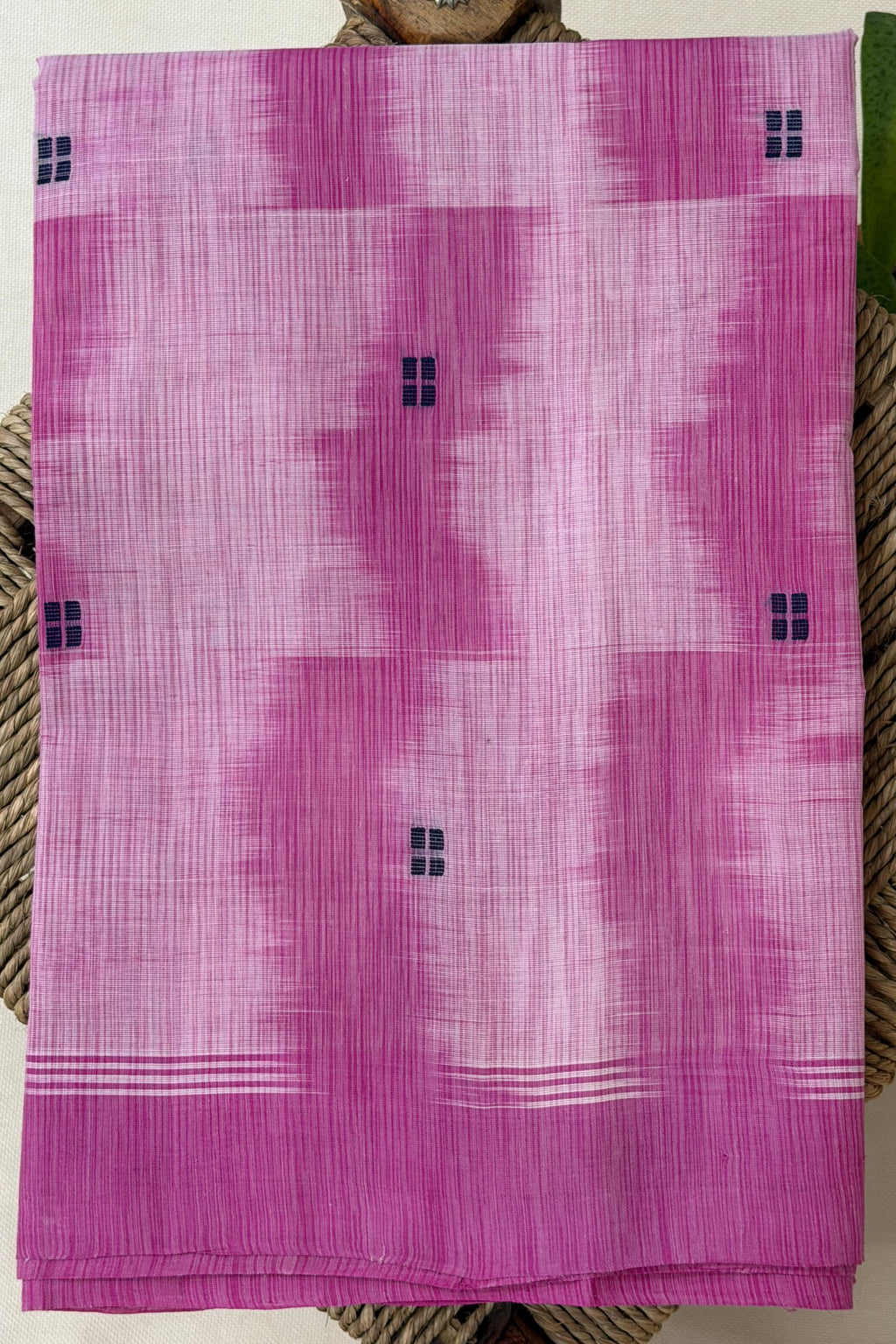 Navy Blue Pink White Cotton Saree