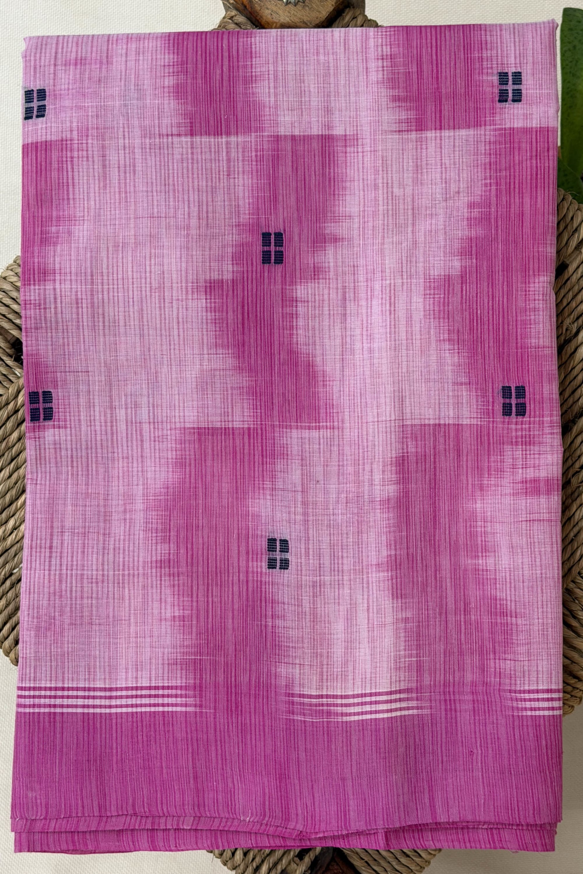 Navy Blue Pink White Cotton Saree
