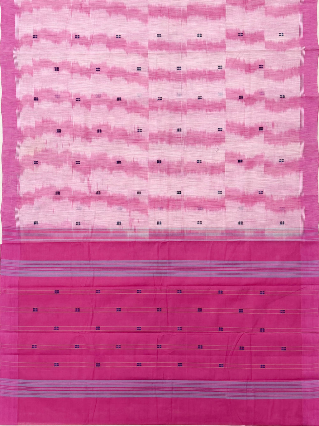 Navy Blue Pink White Cotton Saree