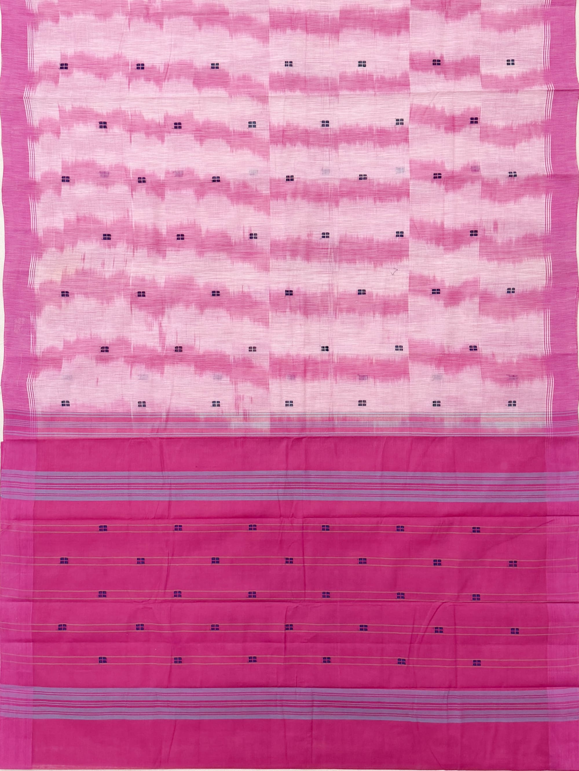 Navy Blue Pink White Cotton Saree