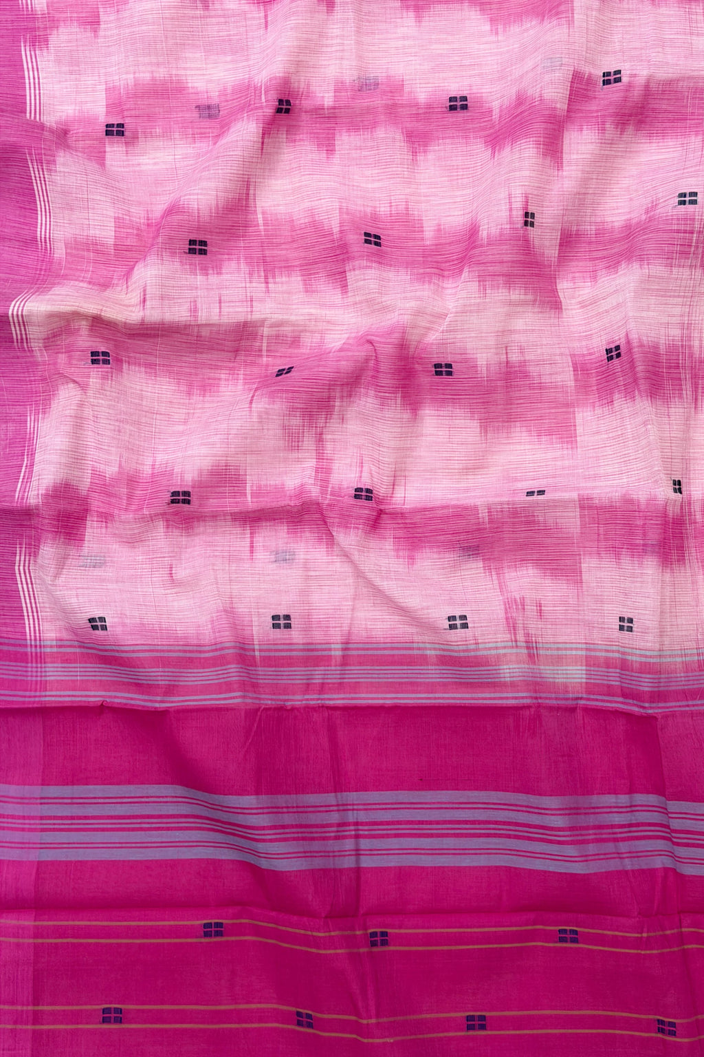 Navy Blue Pink White Cotton Saree