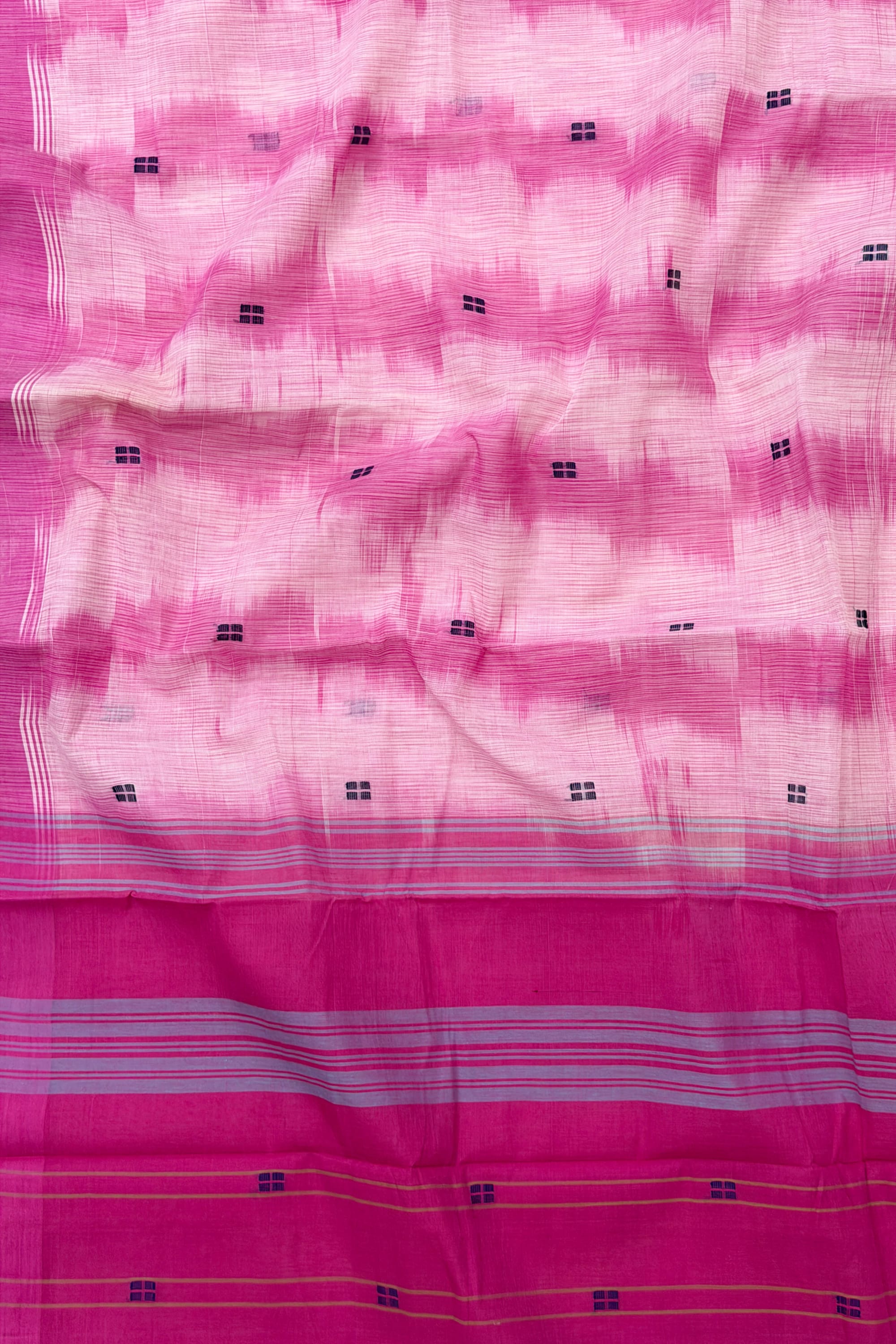 Navy Blue Pink White Cotton Saree