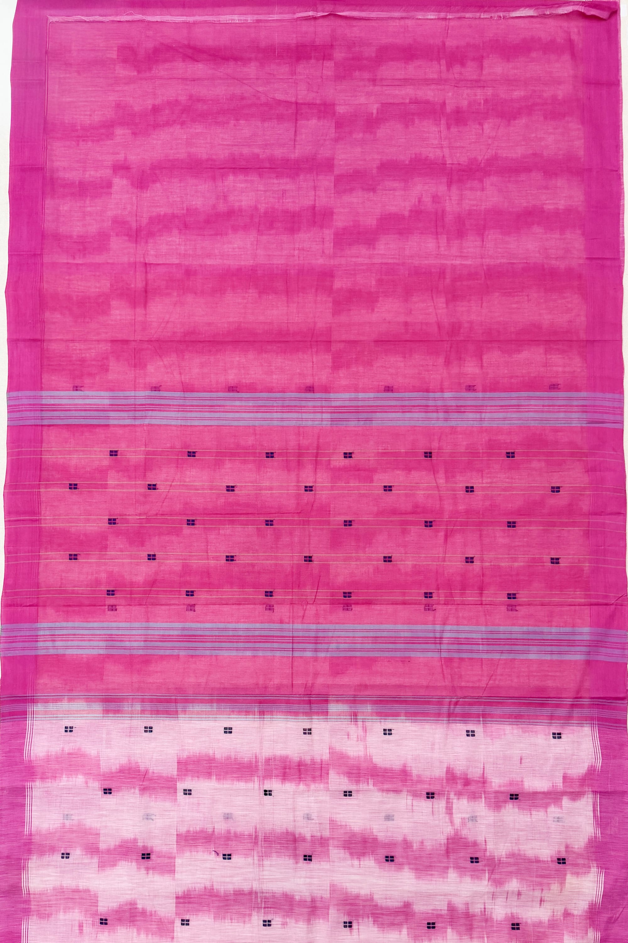 Navy Blue Pink White Cotton Saree