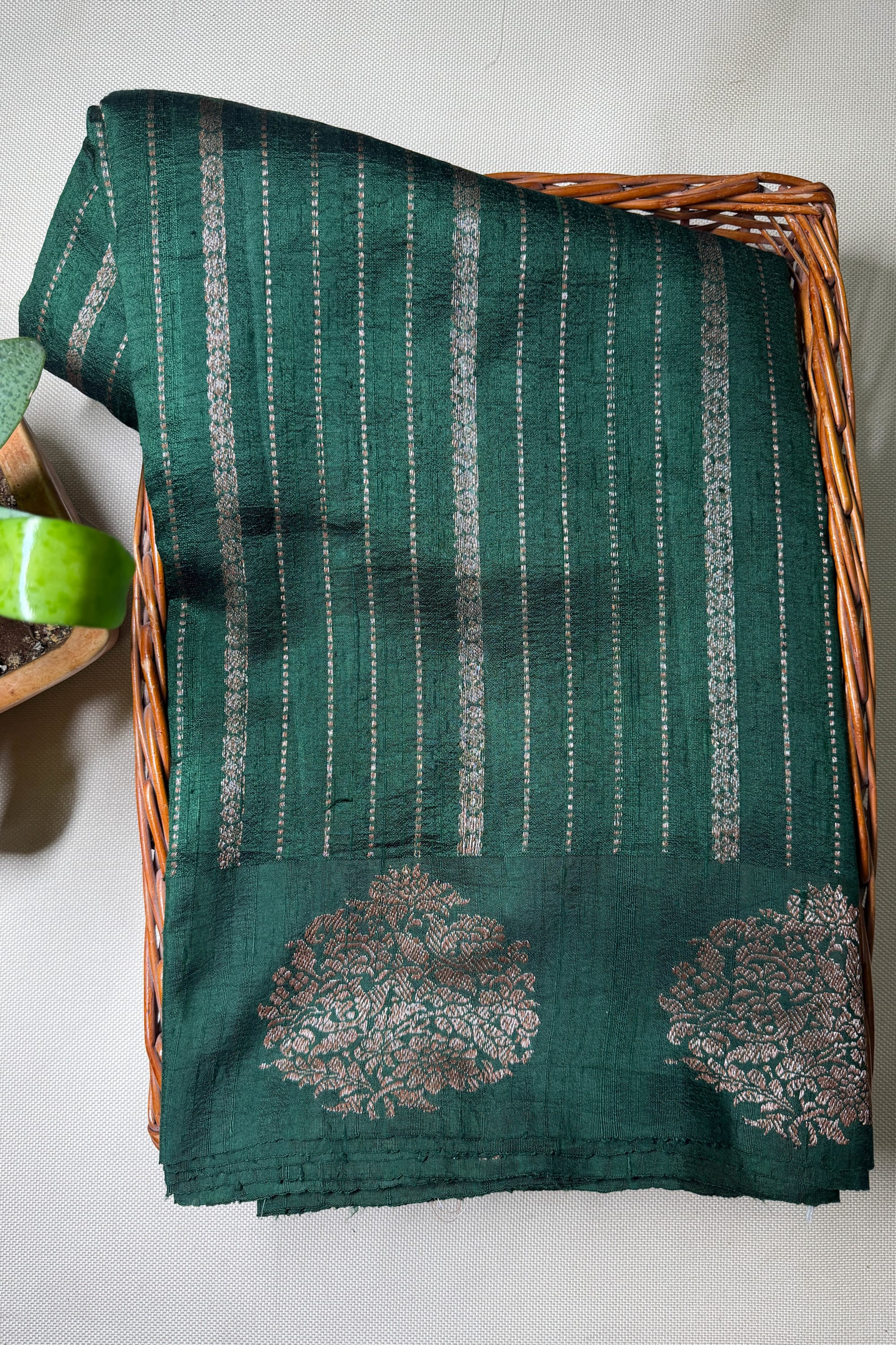 Bottle Green Raw Silk Saree
