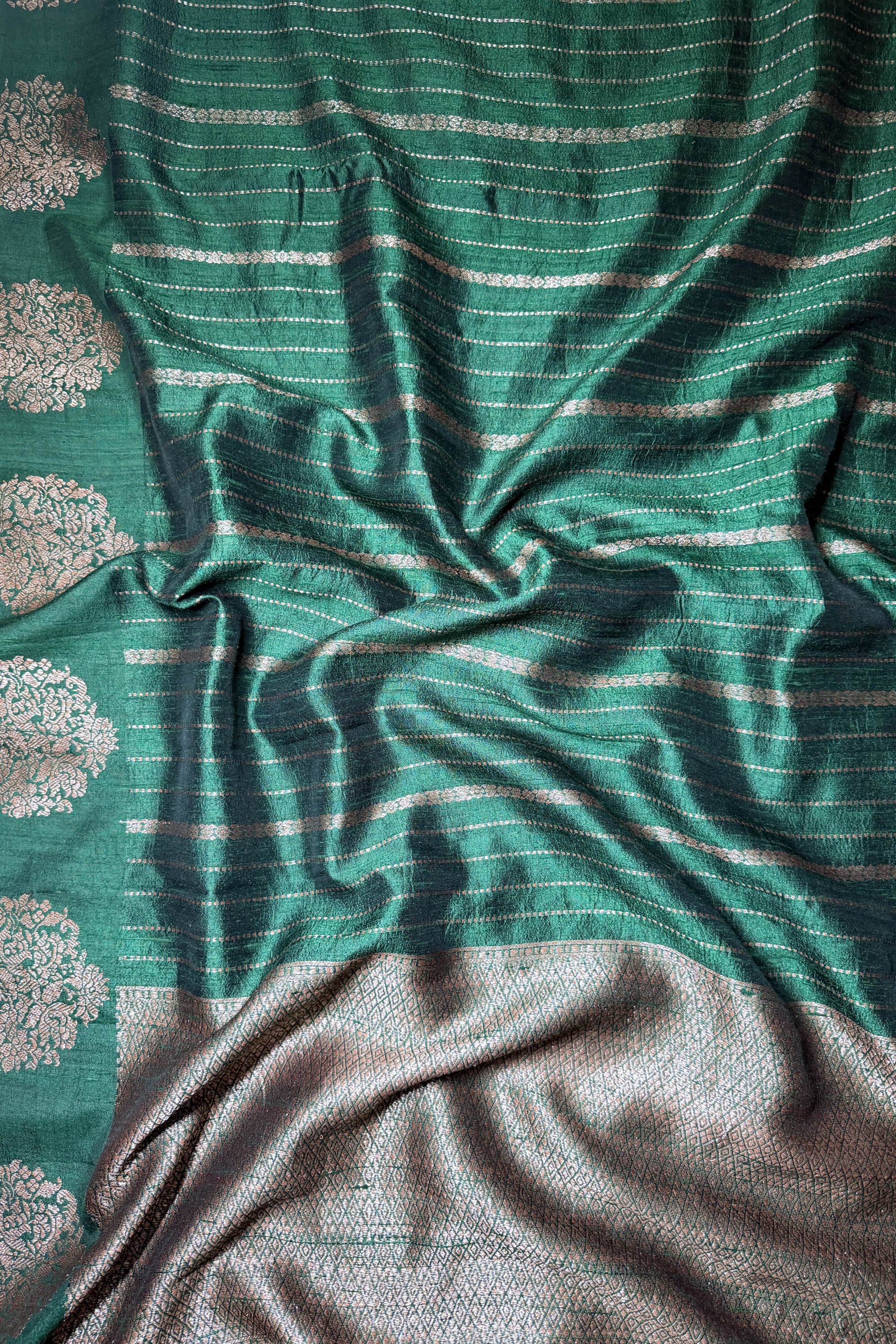 Bottle Green Raw Silk Saree