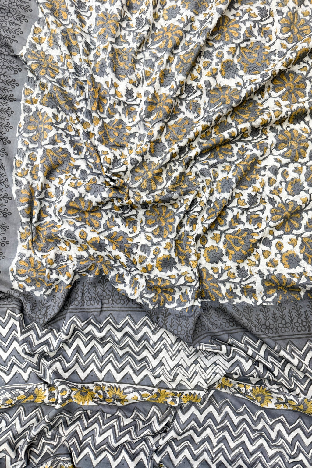 Black Grey Mustard Yellow White Cotton Saree