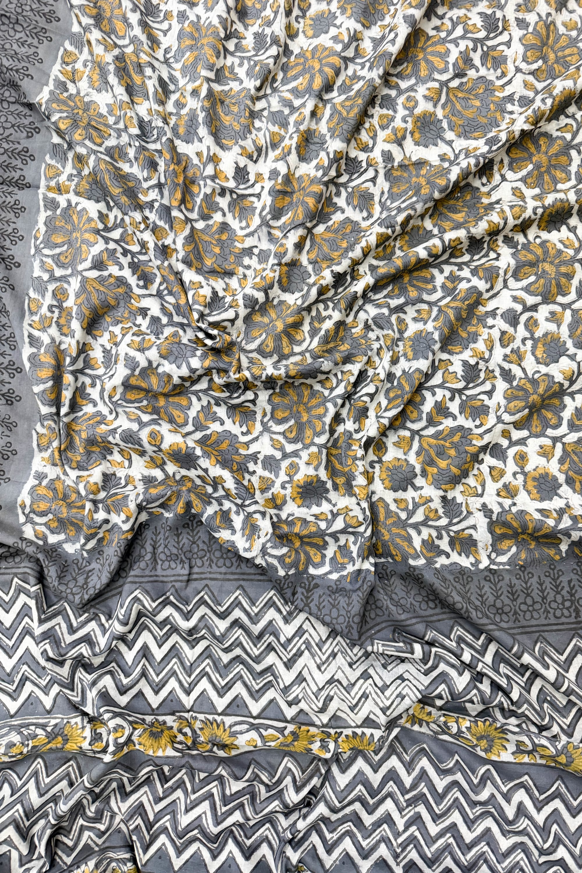 Black Grey Mustard Yellow White Cotton Saree