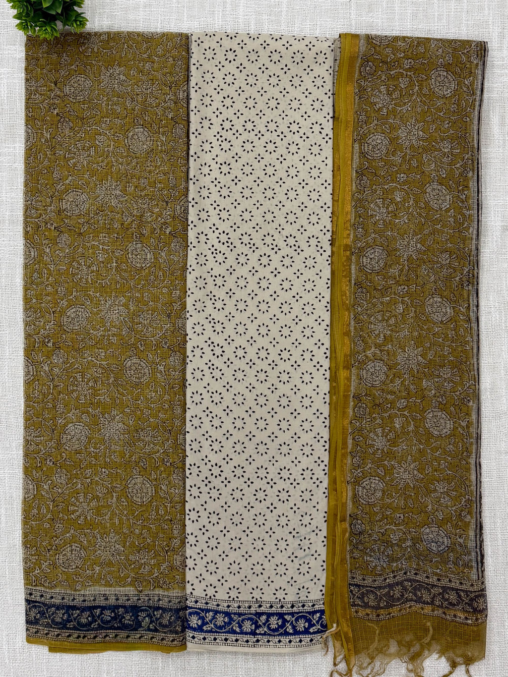 Beige ,Black ,Mustard Yellow Cotton Unstitched Suit