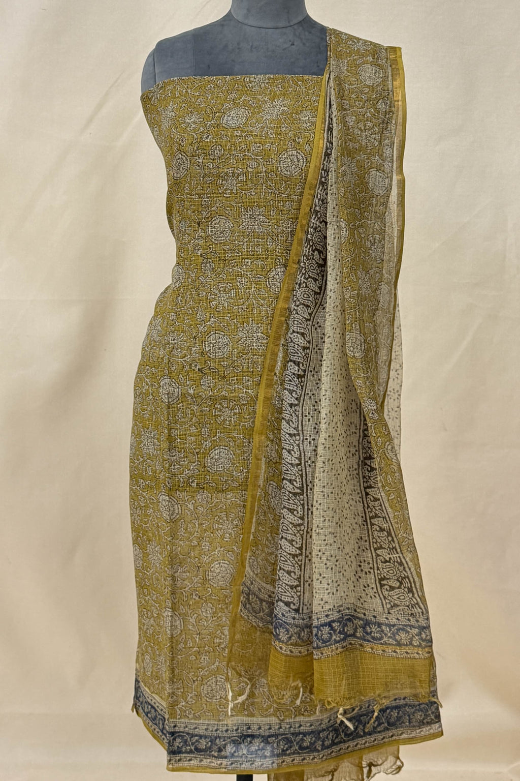 Beige ,Black ,Mustard Yellow Cotton Unstitched Suit