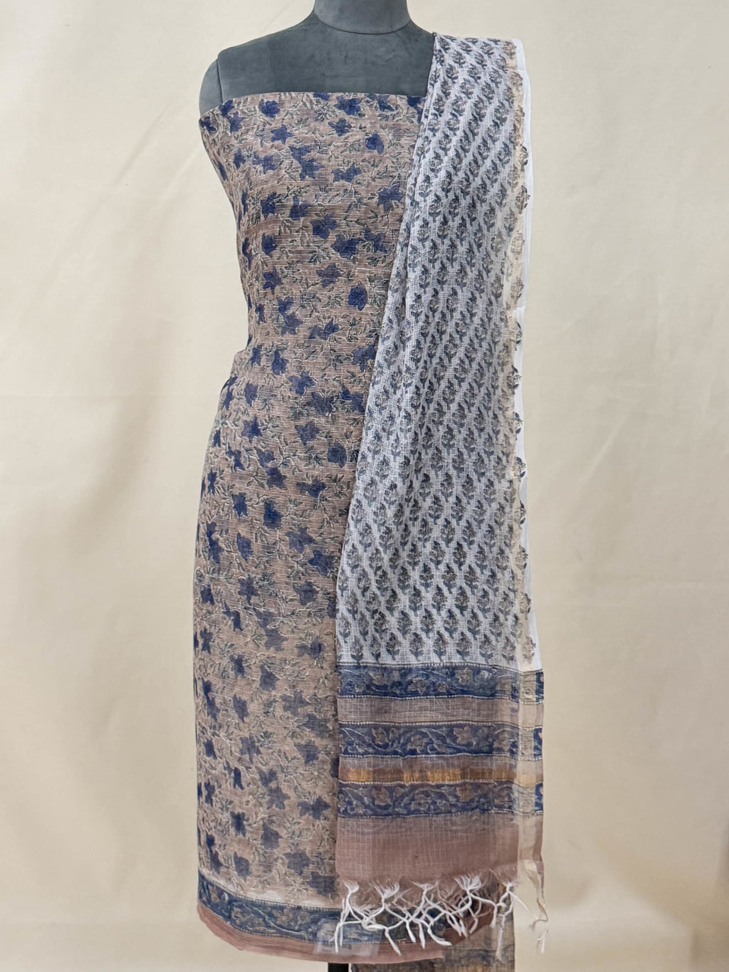 Beige ,Blue ,White Cotton Unstitched Suit