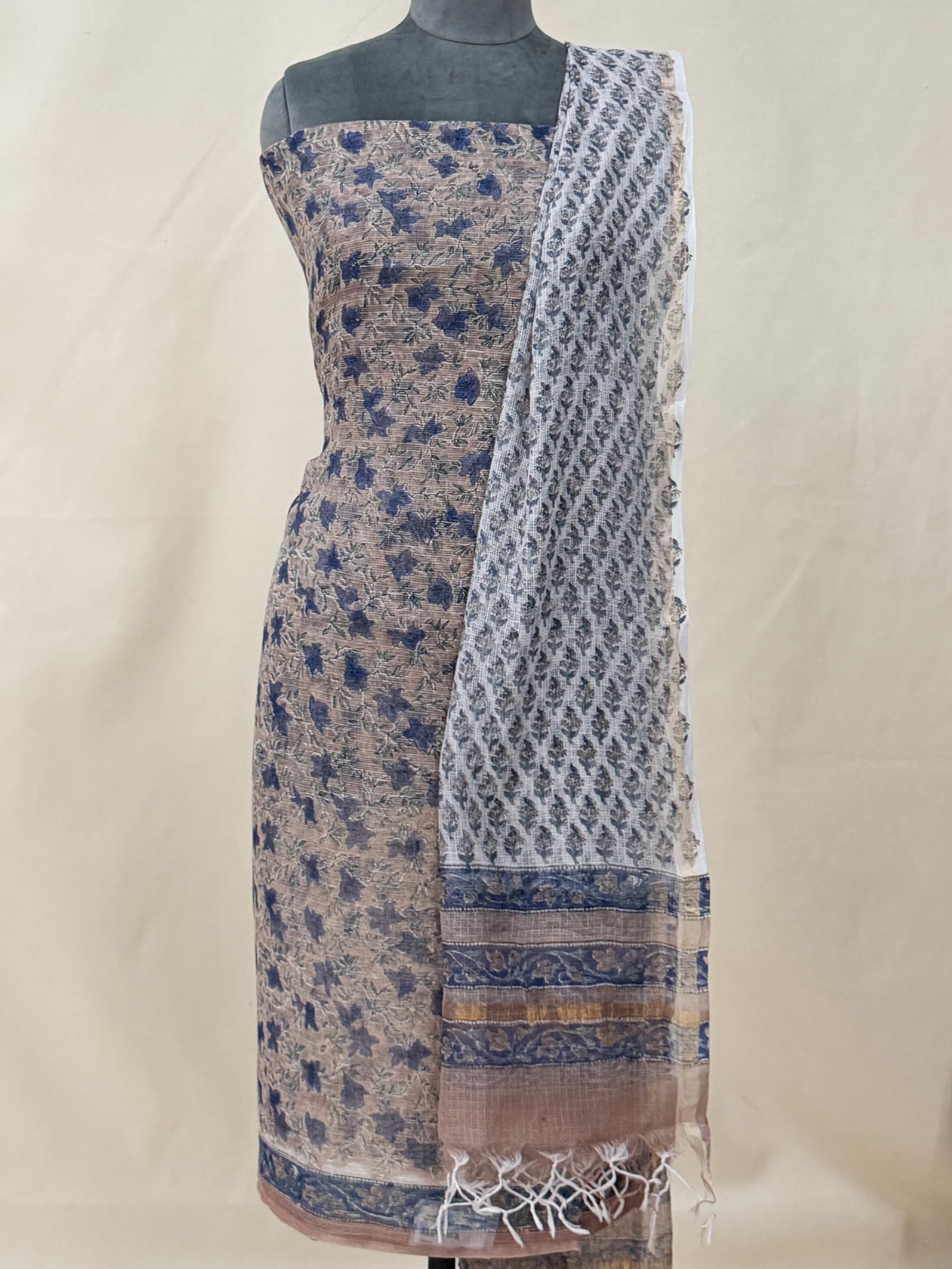 Beige ,Blue ,White Cotton Unstitched Suit