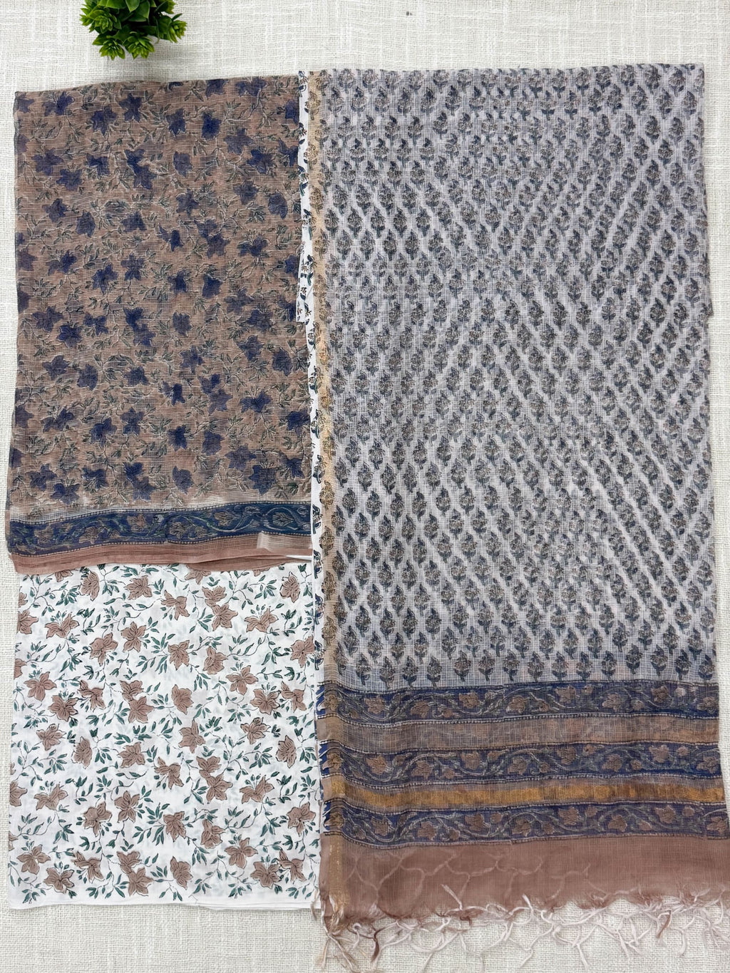 Beige ,Blue ,White Cotton Unstitched Suit